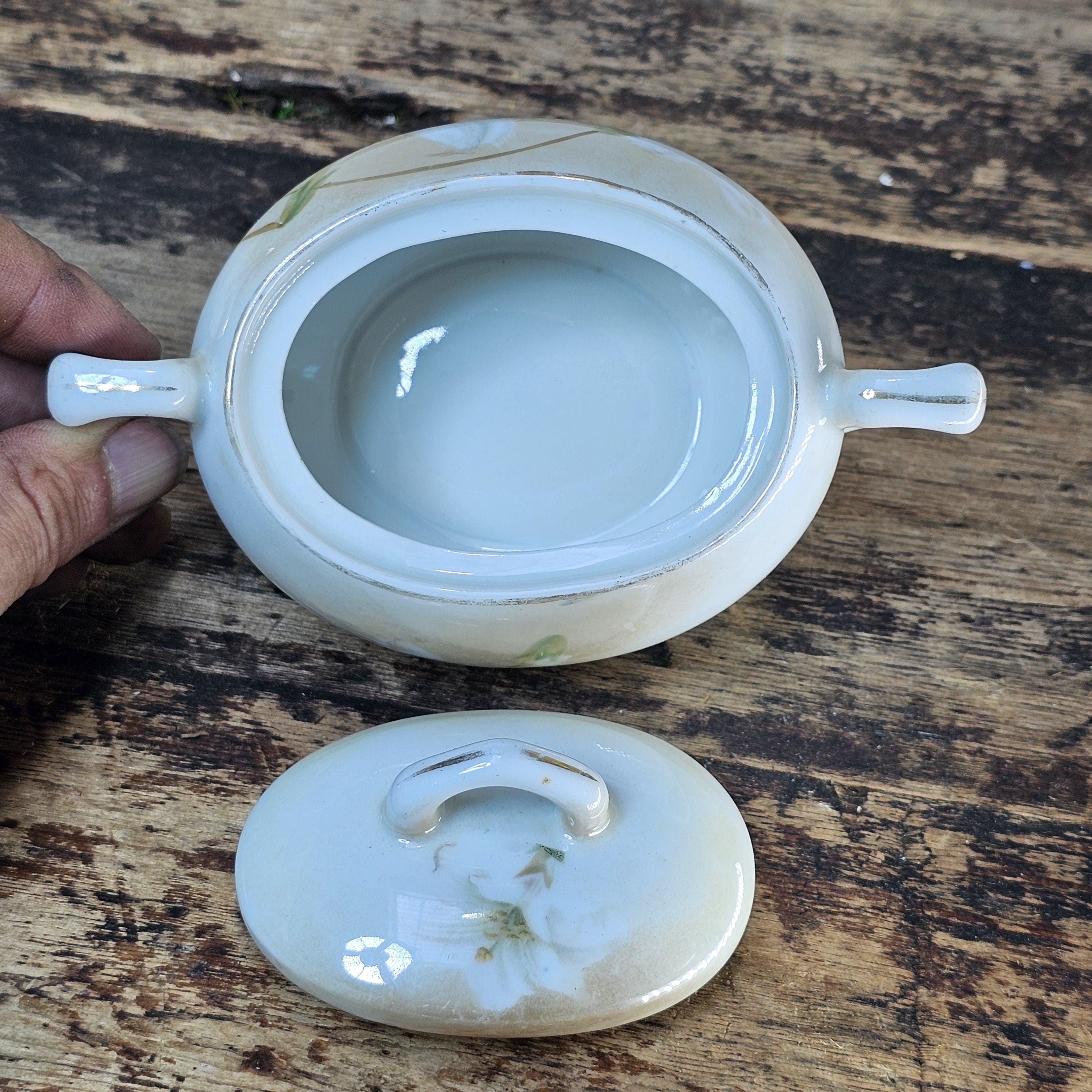 Antique RS Germany Creamer & Sugar Bowl Set - White Lilies, c. 1910s-20s