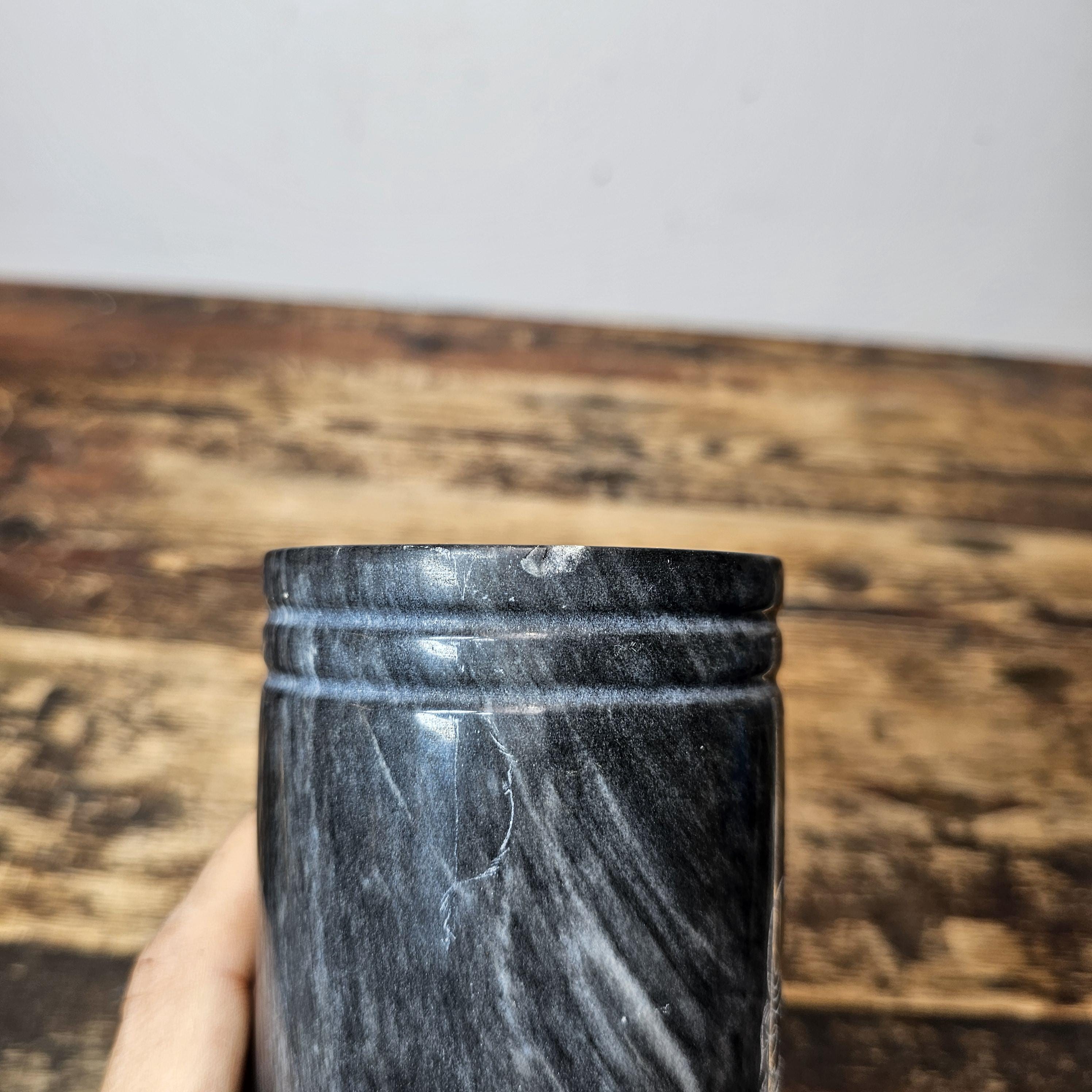 Vintage Chinese Etched Marble Vase / Brush Pot
