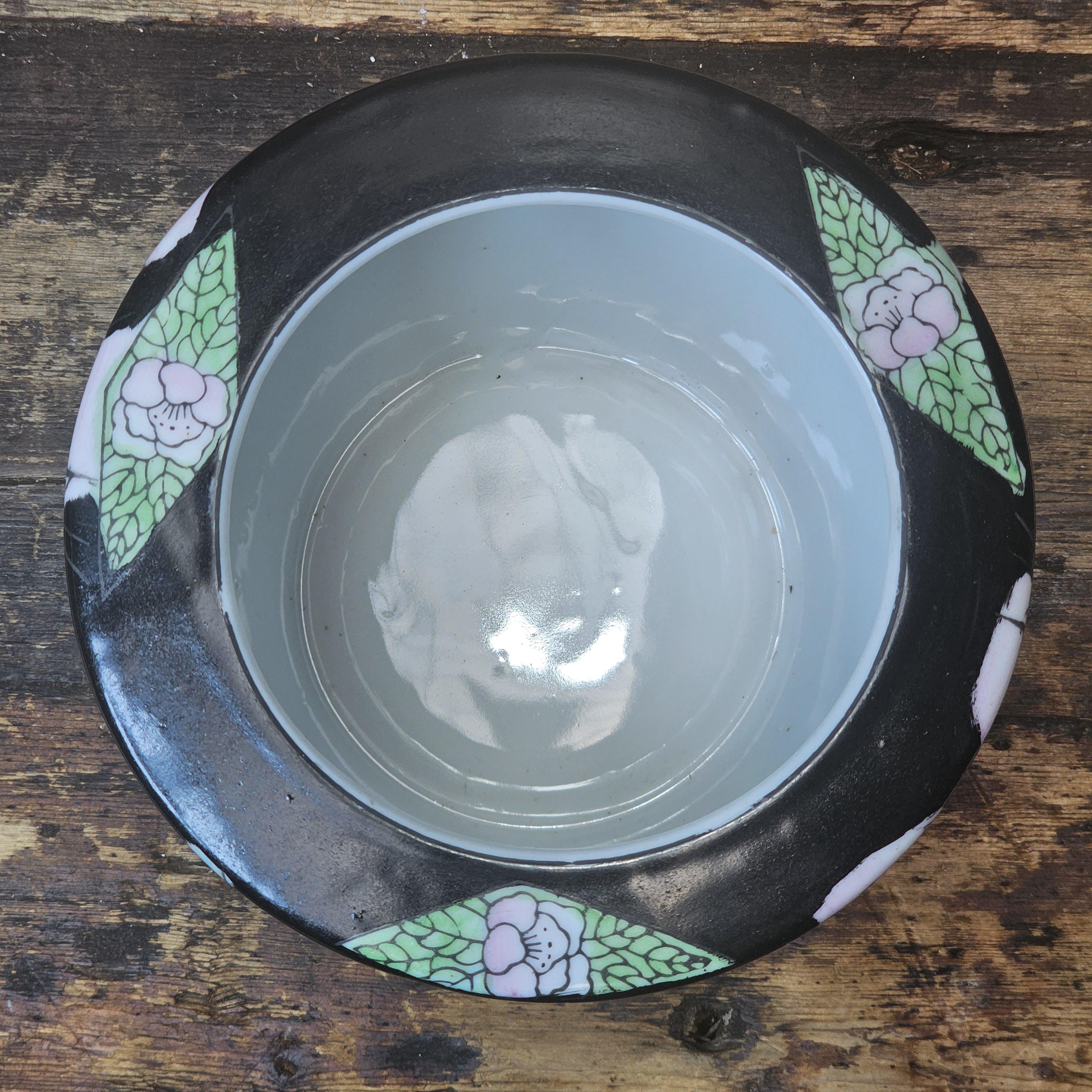 Vintage Ceramic Planter | Pastel Floral & Butterfly Motif 6" Dia. x 5" H