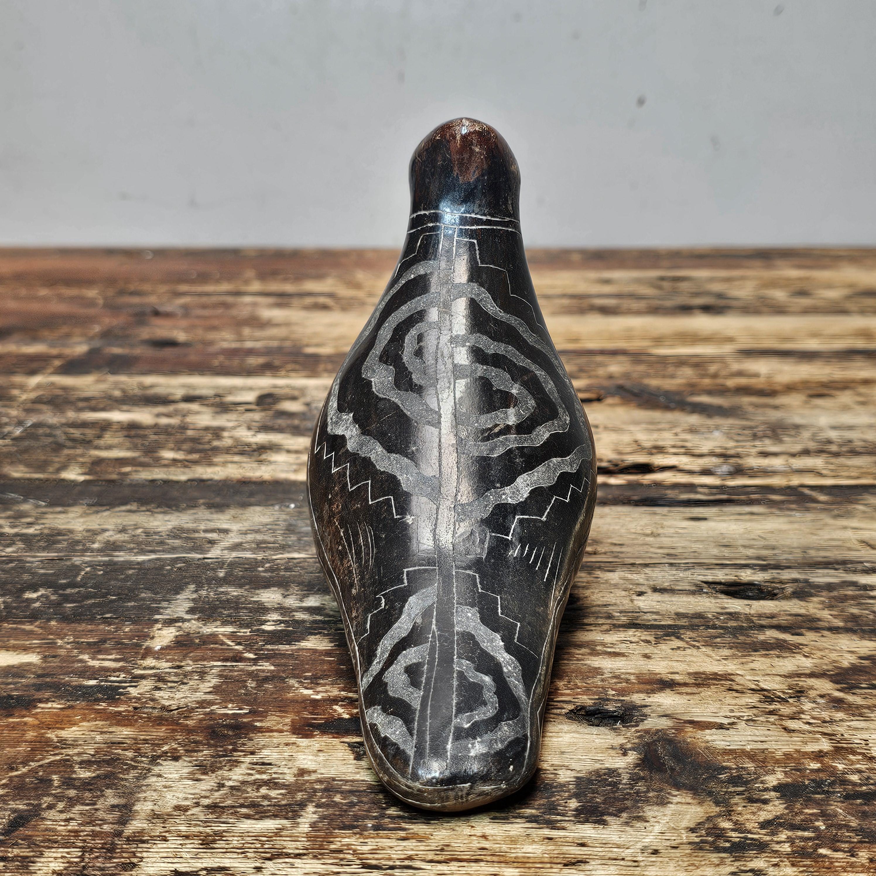 Black Tonalá Sgraffito & Burnished Pottery Bird | Jalisco, Mexico Folk Art 8"L
