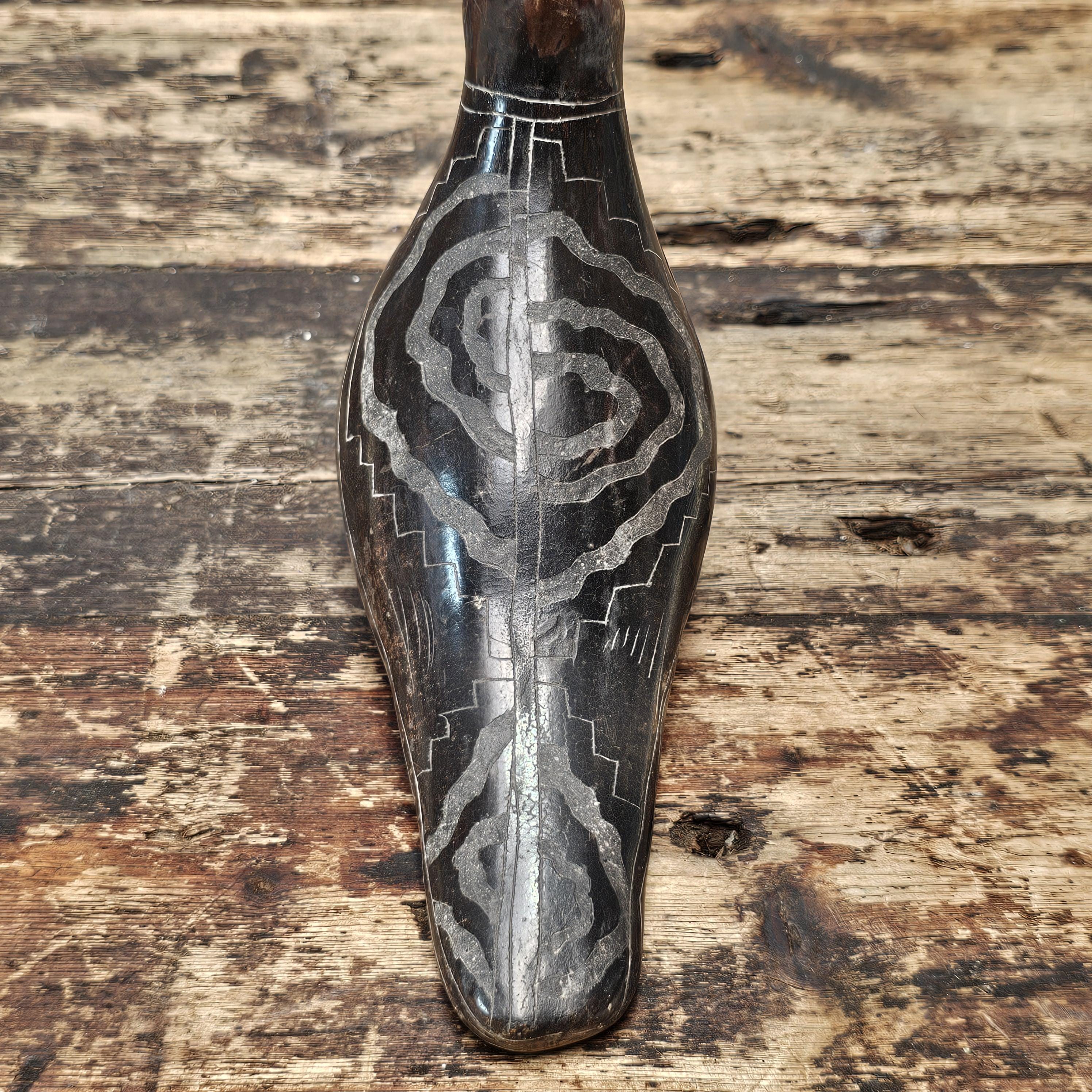 Black Tonalá Sgraffito & Burnished Pottery Bird | Jalisco, Mexico Folk Art 8"L