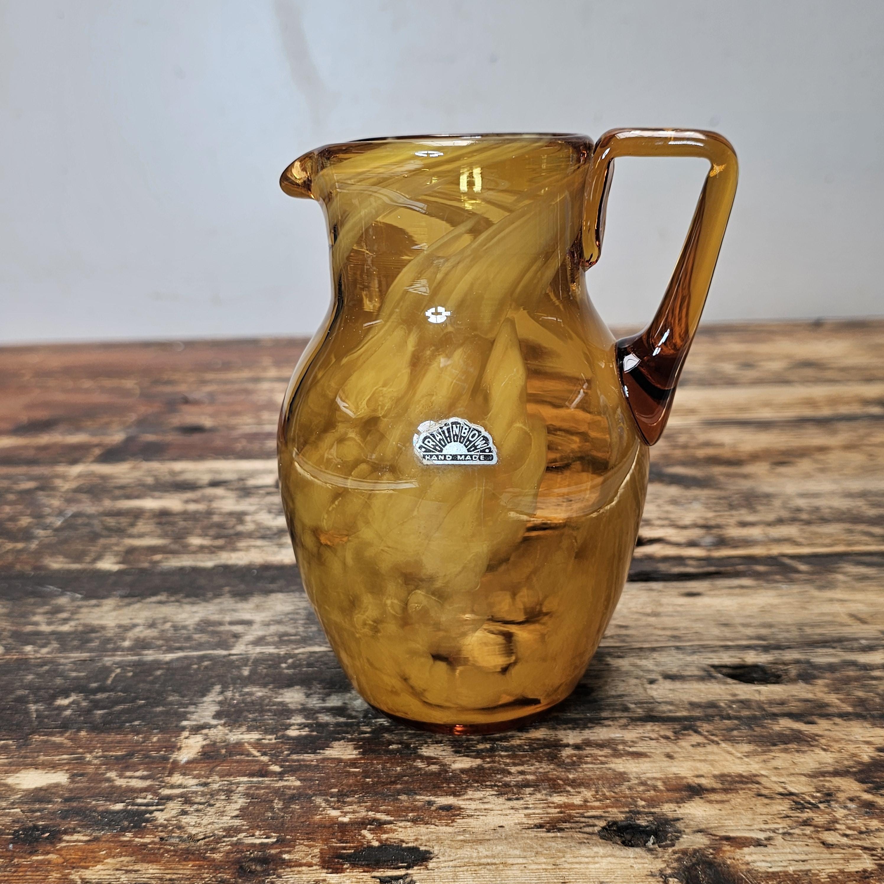 Vintage Rainbow Art Glass Co. "Folded Ribbon" Pitcher Mid-Century USA 6"H