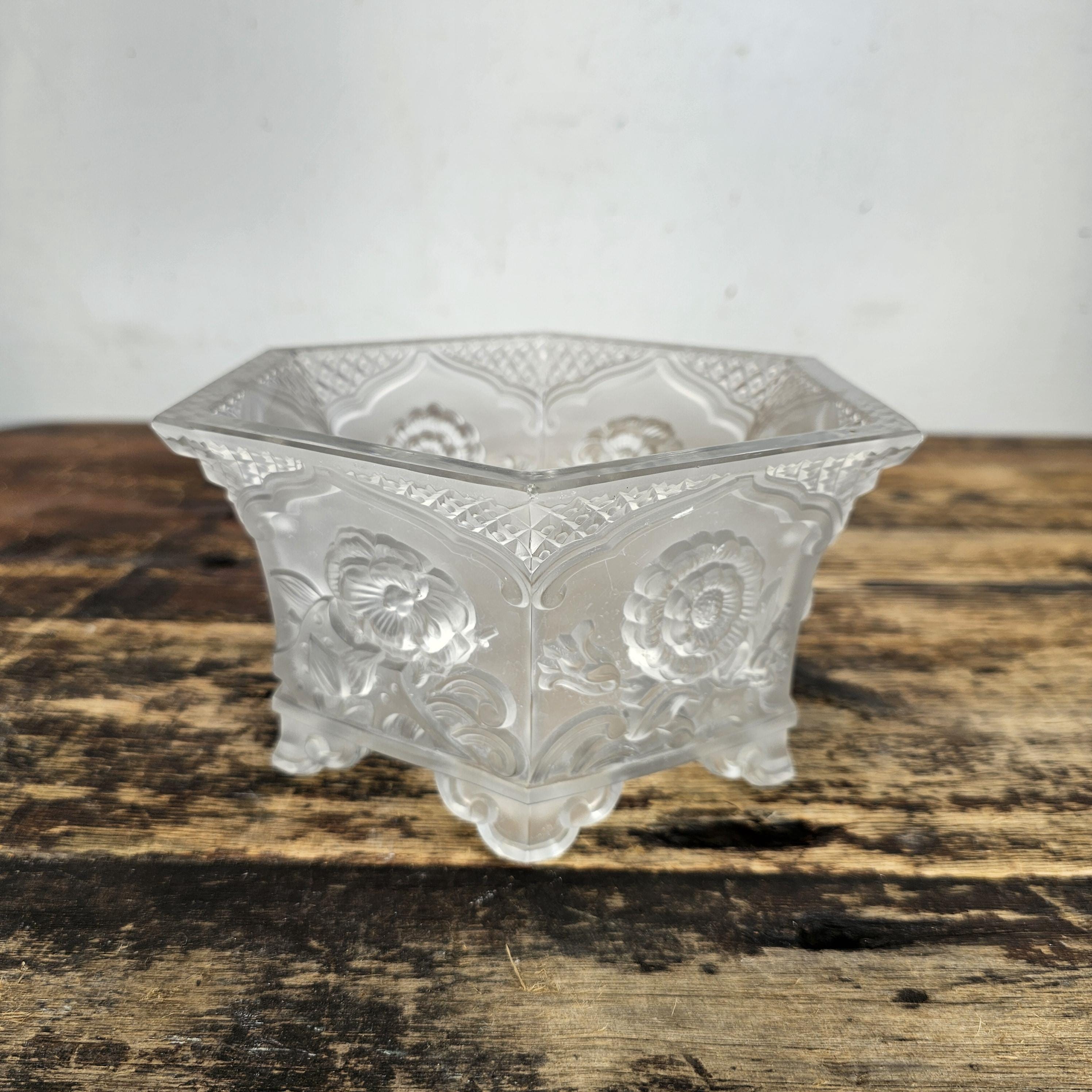 Vintage Verlys America Art Deco Hexagonal Glass Planter / Flower Bowl