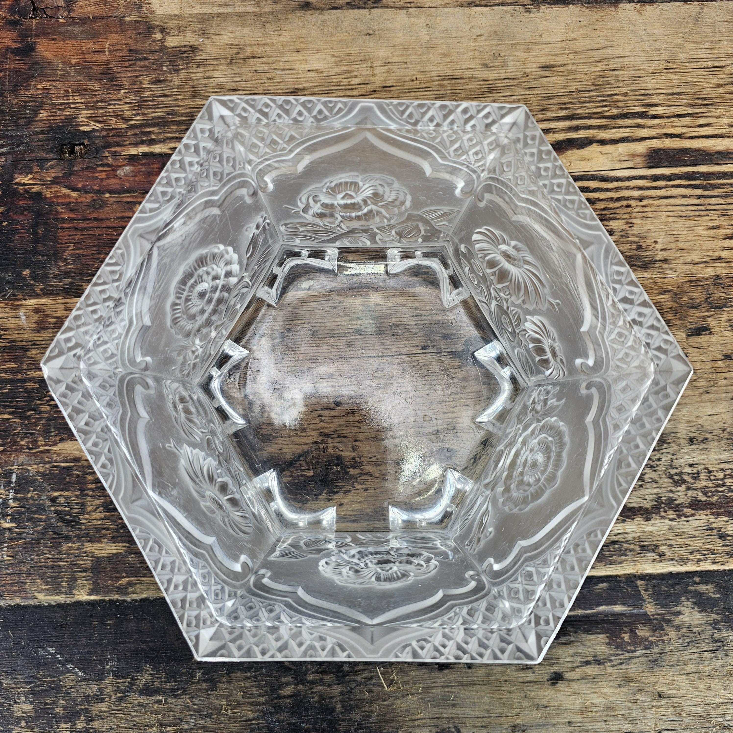 Vintage Verlys America Art Deco Hexagonal Glass Planter / Flower Bowl