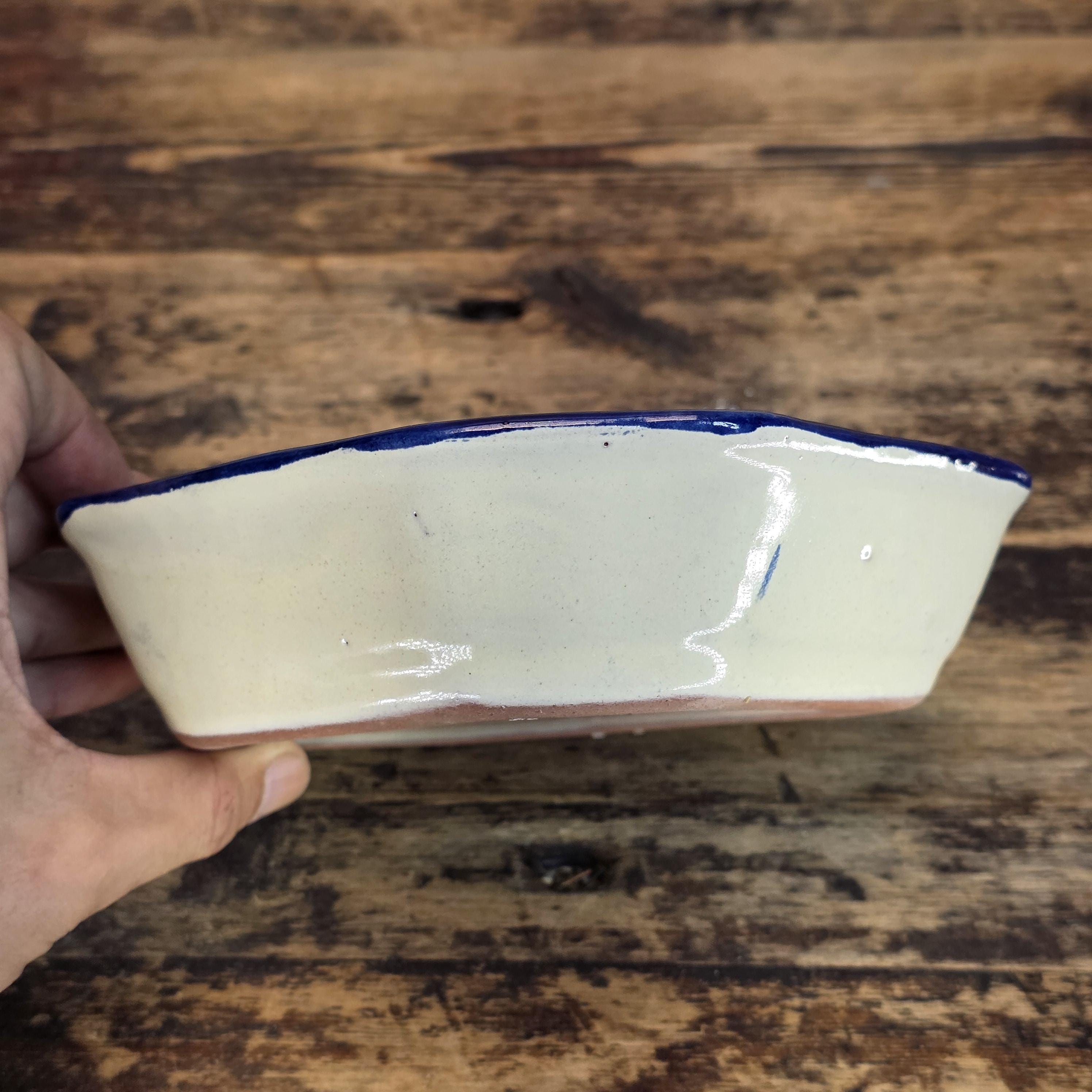 Talavera Pottery Bowl - Blue & White Octagonal Dish Signed R. VENEGAS