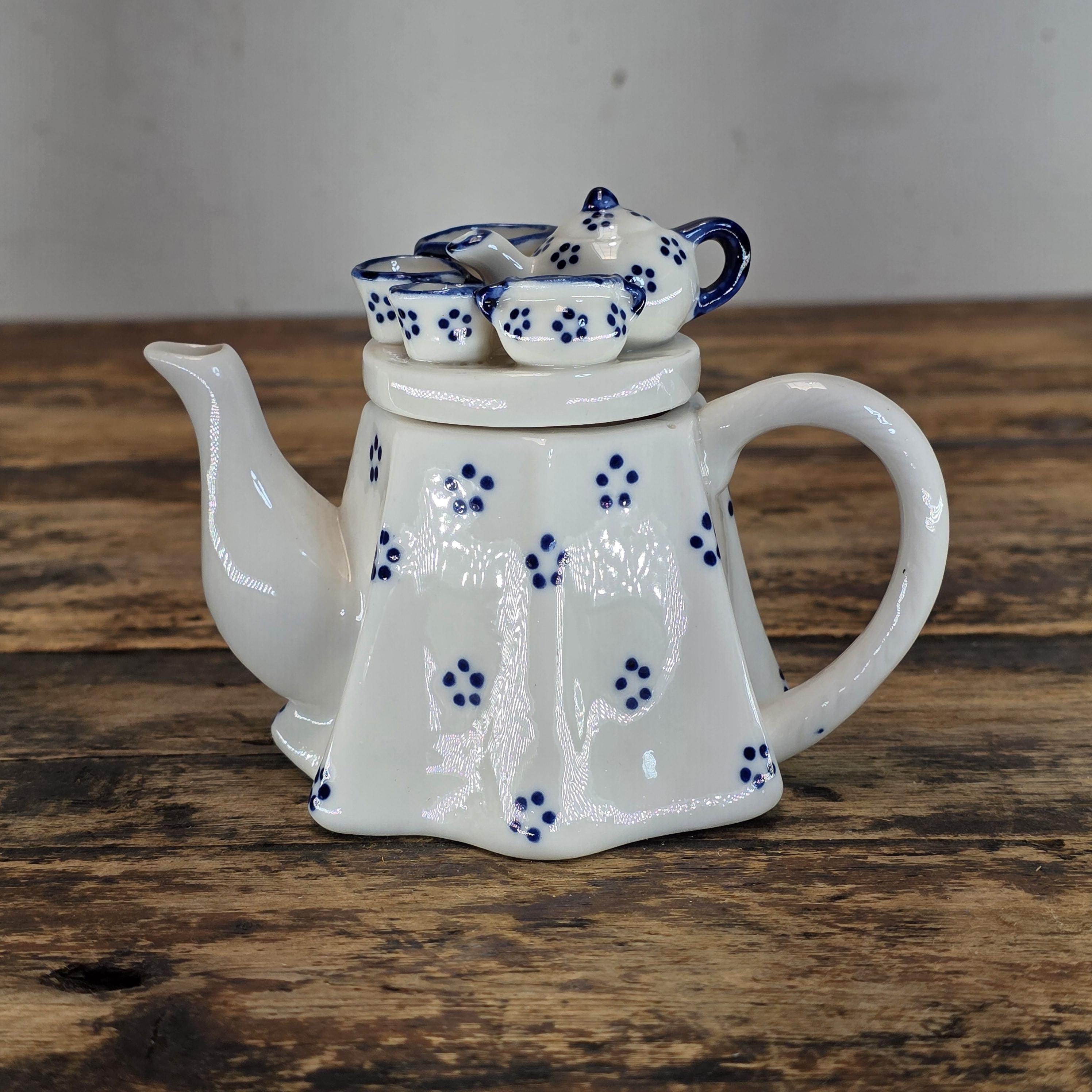 Vintage "Tea Party" Novelty Teapot - Delft Blue Style - Japanese Export Ceramic