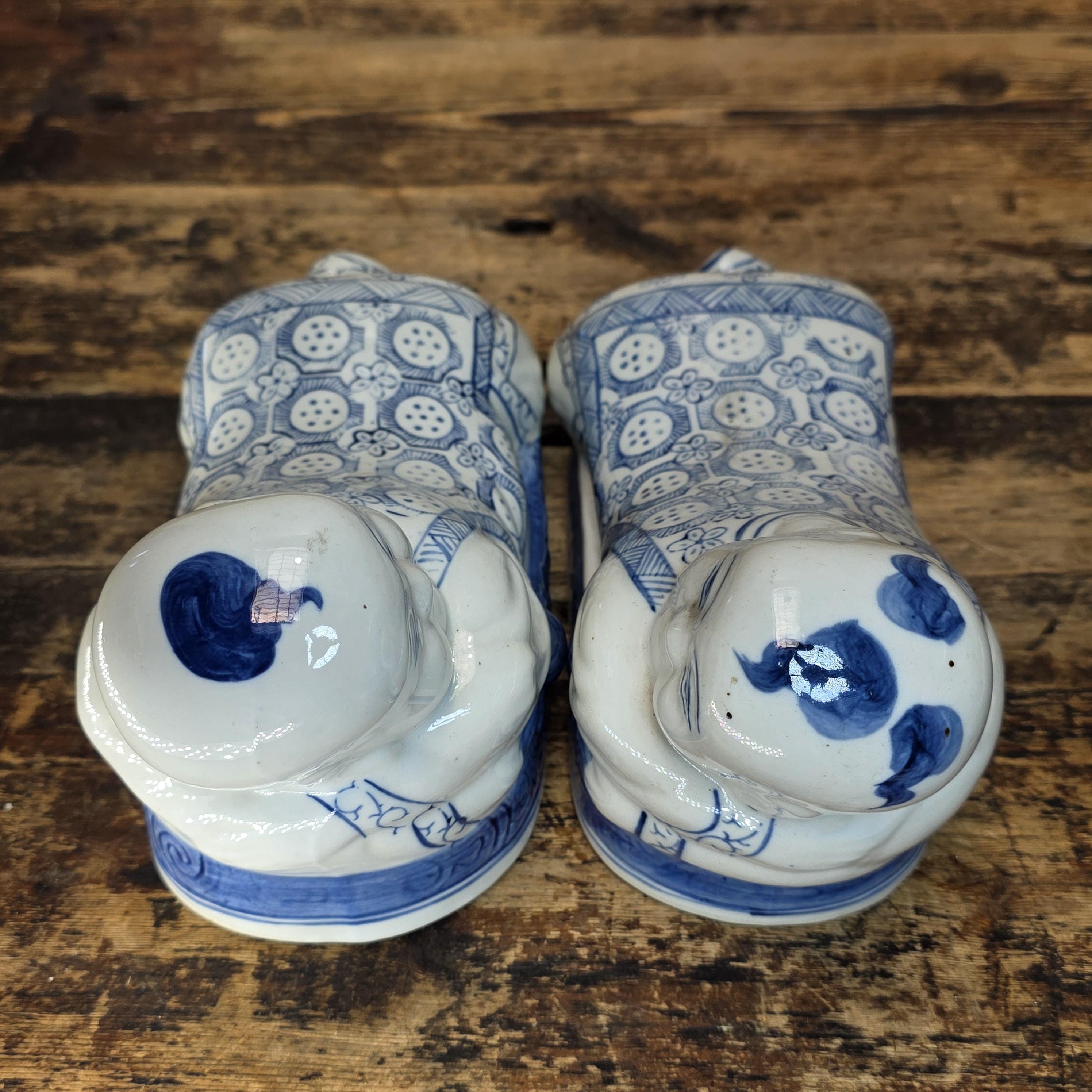 Vintage Pair of Chinese Blue & White Porcelain Pillows - "Lounging Boys"