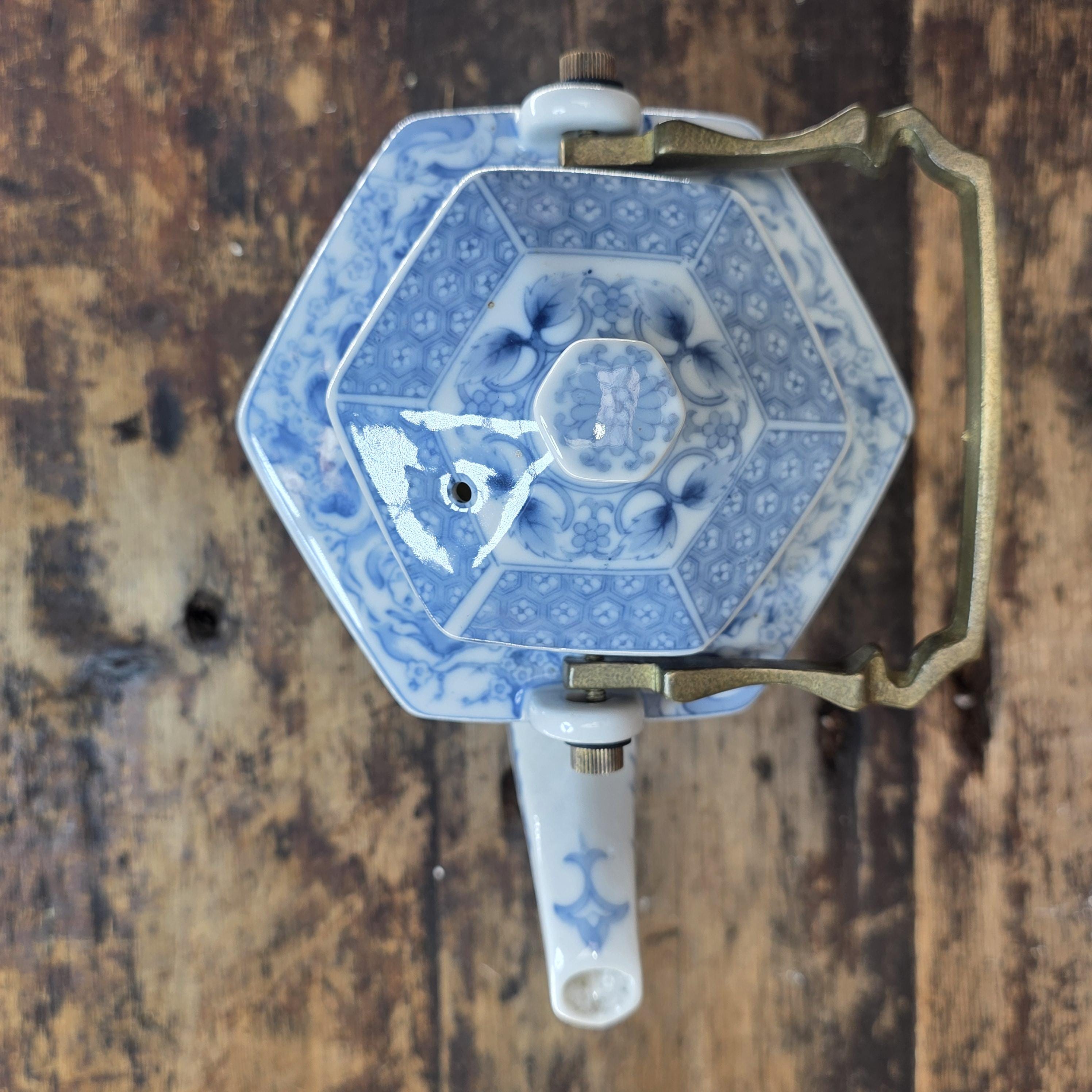 Vintage Dolphin China Hexagonal Teapot - Japanese Porcelain, Arita Style