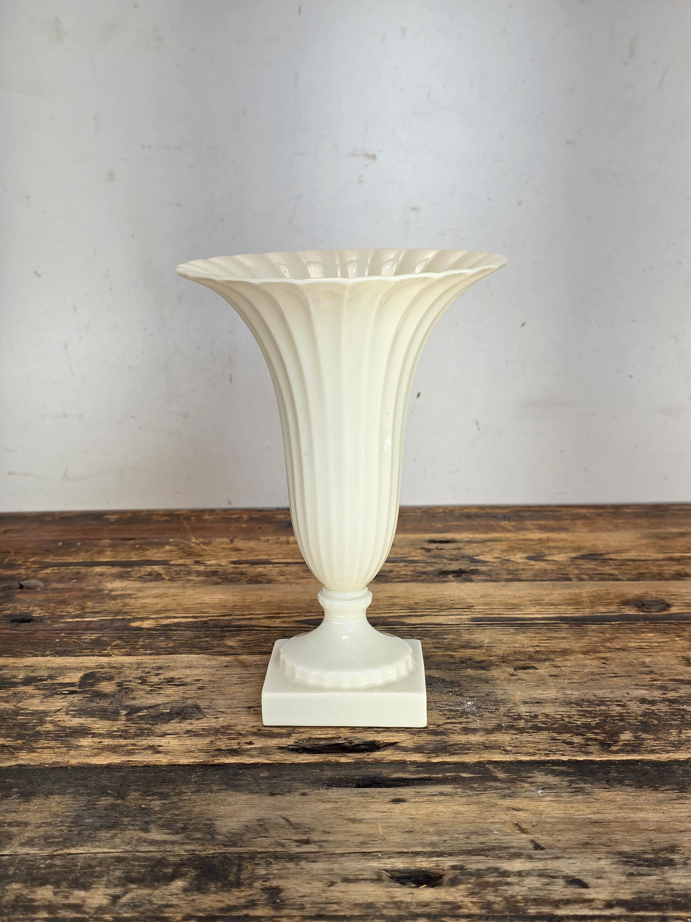 Lenox Ivory Porcelain Fluted Flower Vase – Elegant Trumpet Design, 8.75" Tall
