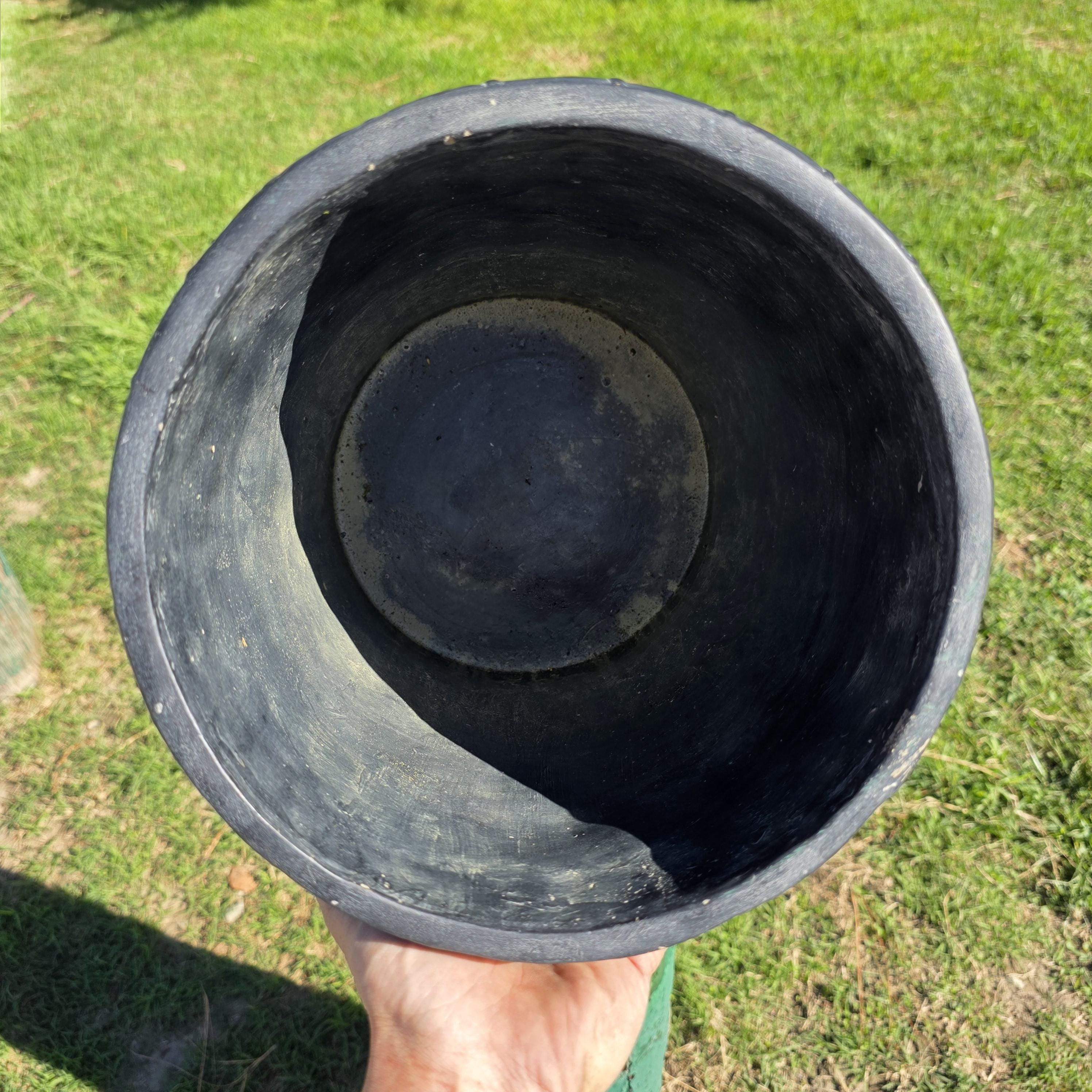 Graphite Fiber-Cement Faceted Planter Diamond Texture 10"Dia x 11"H