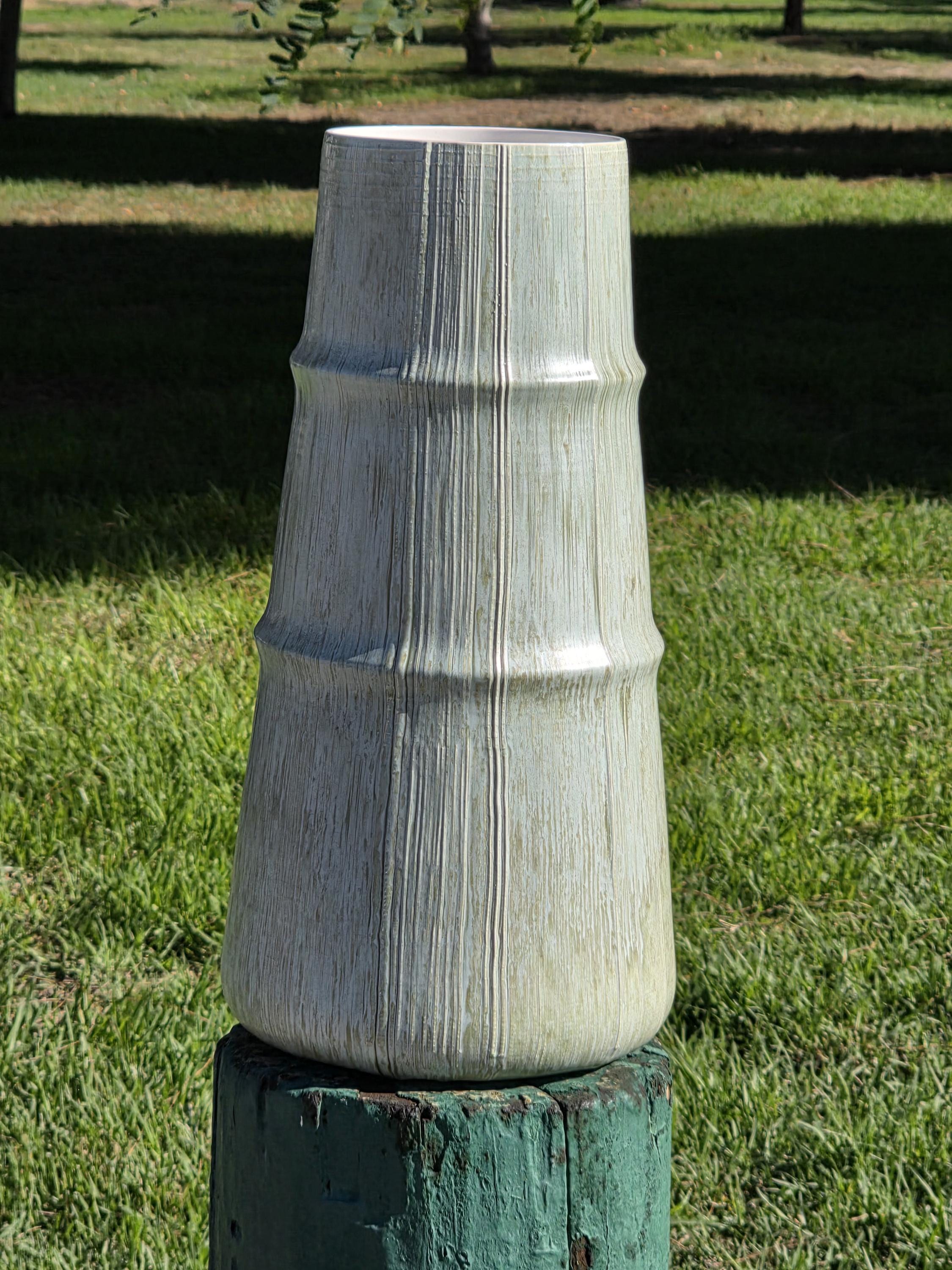 Studio A Portugal Bamboo-Texture Ceramic Floor Vase, 17.5"H