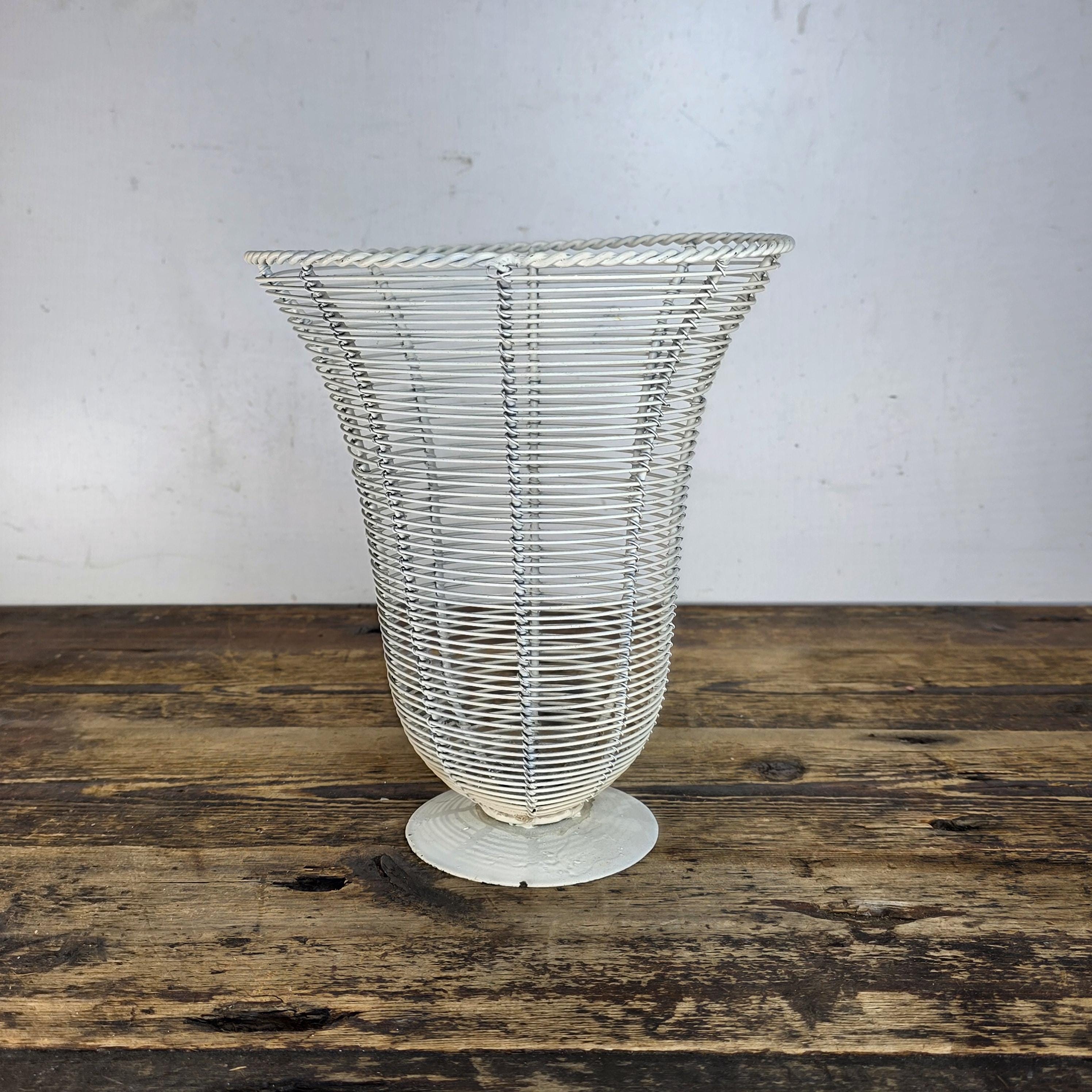 Shabby Chic Wire Urn Basket in White 8.25"Dia × 9.5"H