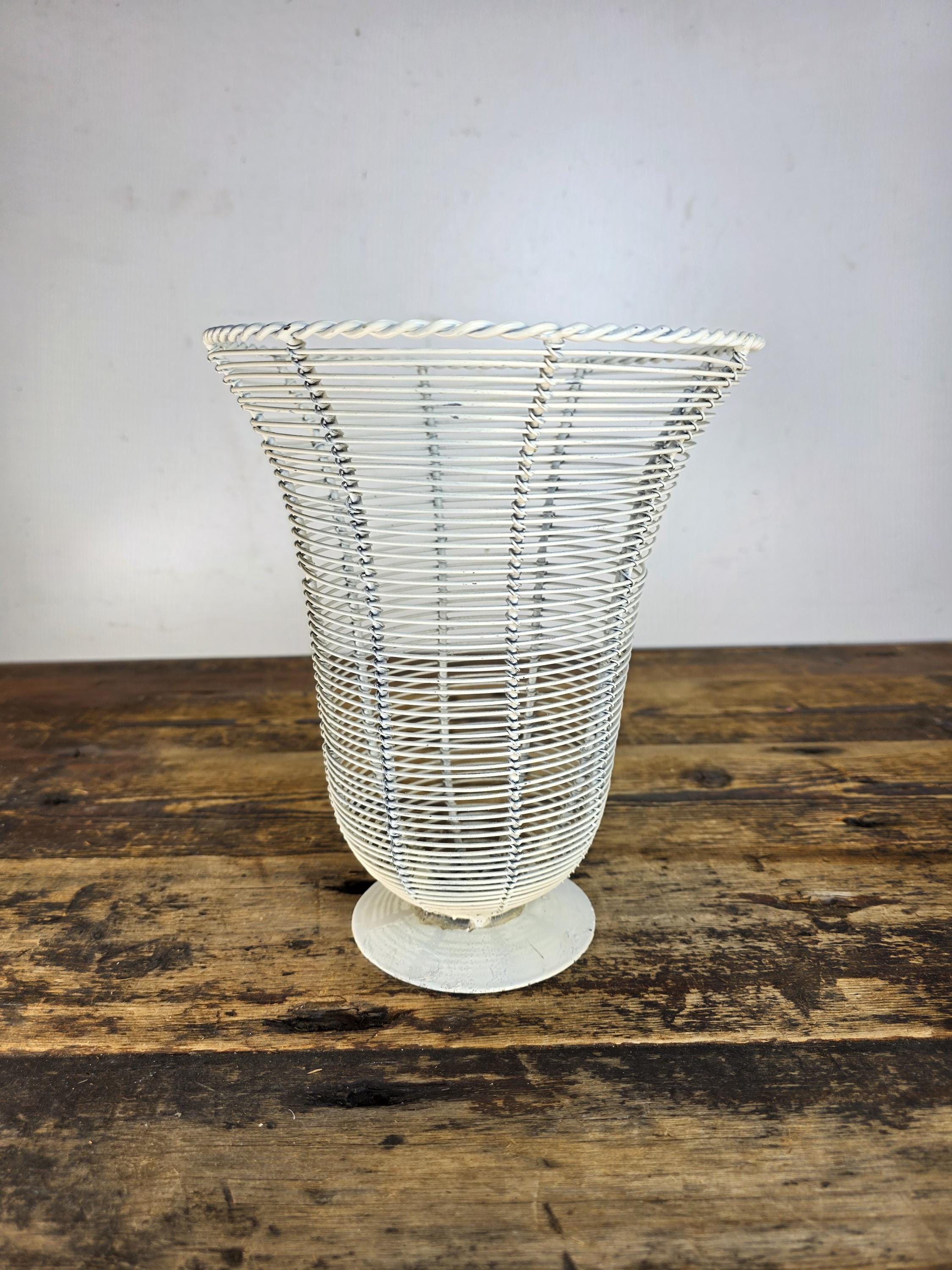 Shabby Chic Wire Urn Basket in White 8.25"Dia × 9.5"H