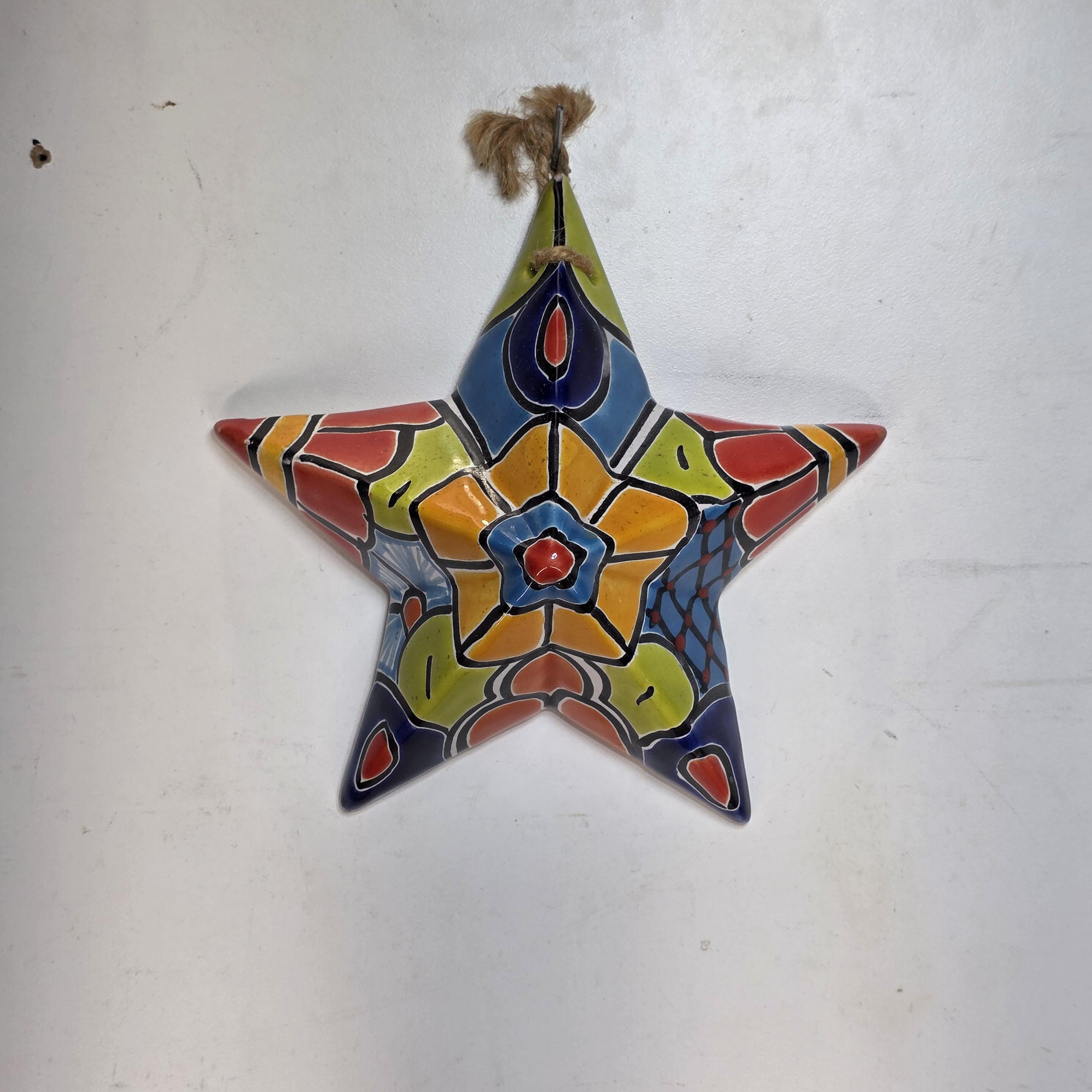 Hand-Painted Talavera Star Estrella Wall Hanging Ceramic Ornament – 7"