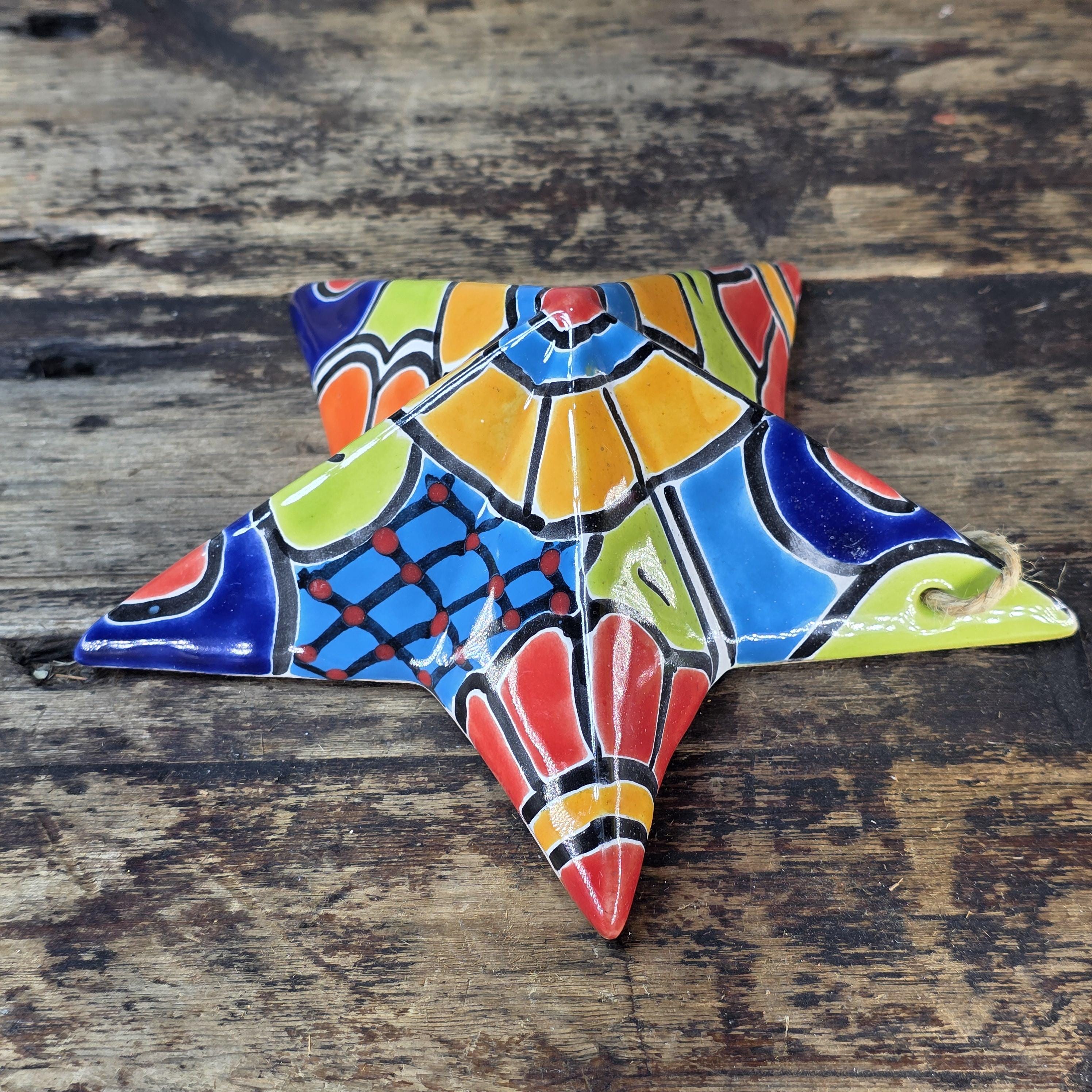 Hand-Painted Talavera Star Estrella Wall Hanging Ceramic Ornament – 7"