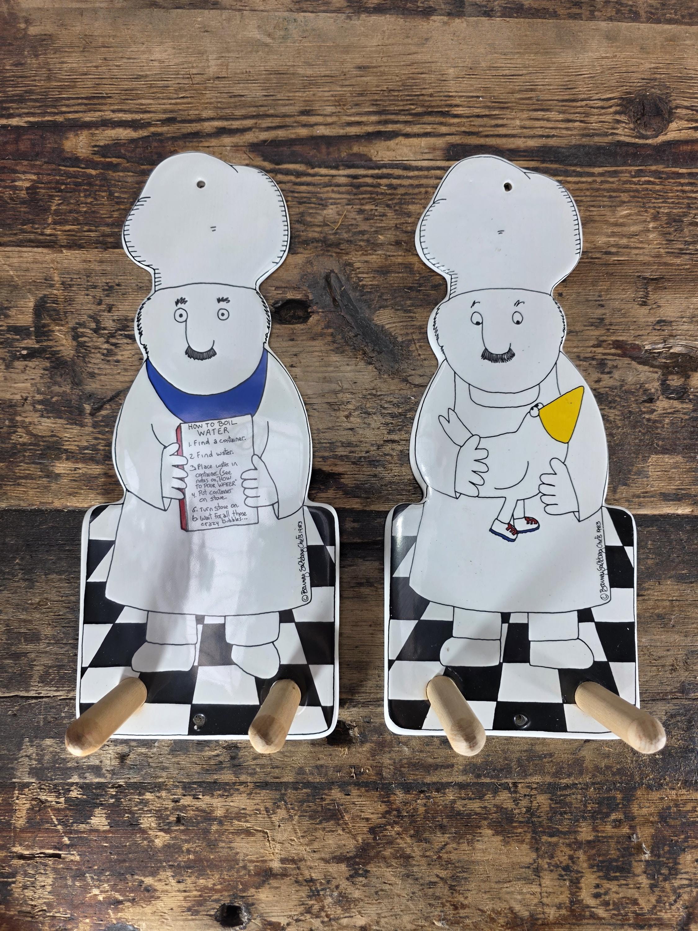 Barney Salzburg 1983 Ceramic Chef Wall Hooks – Set of 2