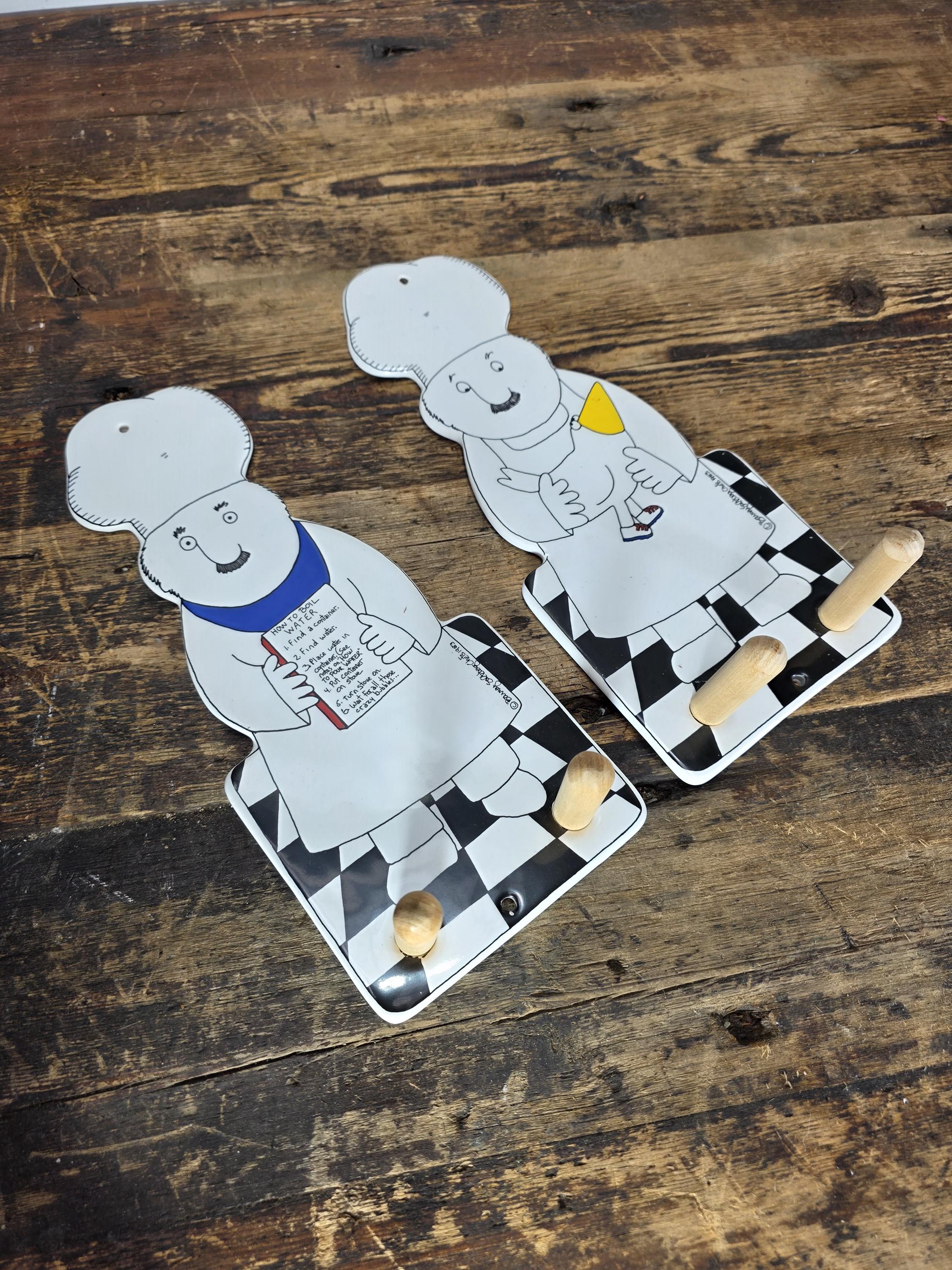 Barney Salzburg 1983 Ceramic Chef Wall Hooks – Set of 2