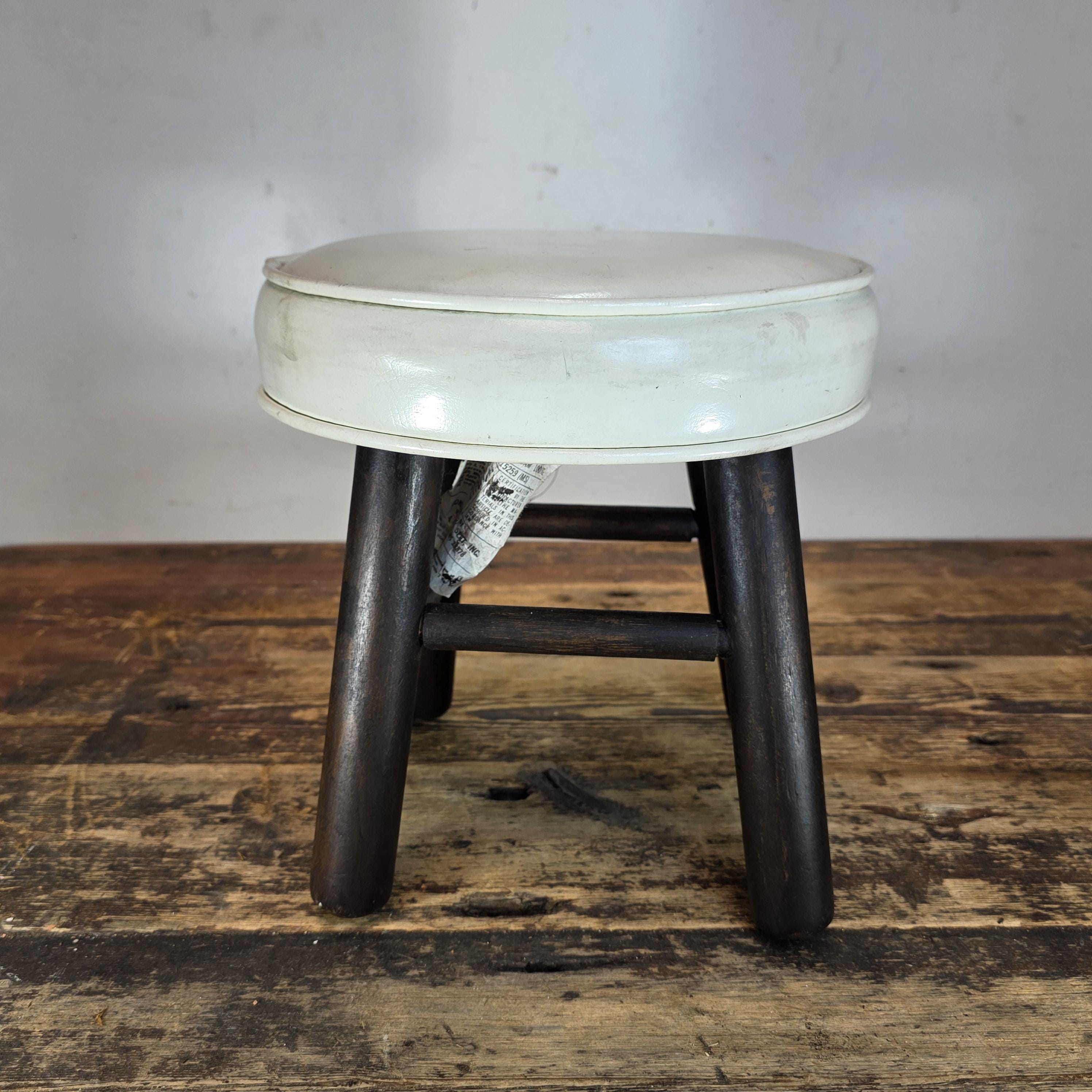 Vintage Wooden Stool with White Cushion (Continental Seat, Inc.)
