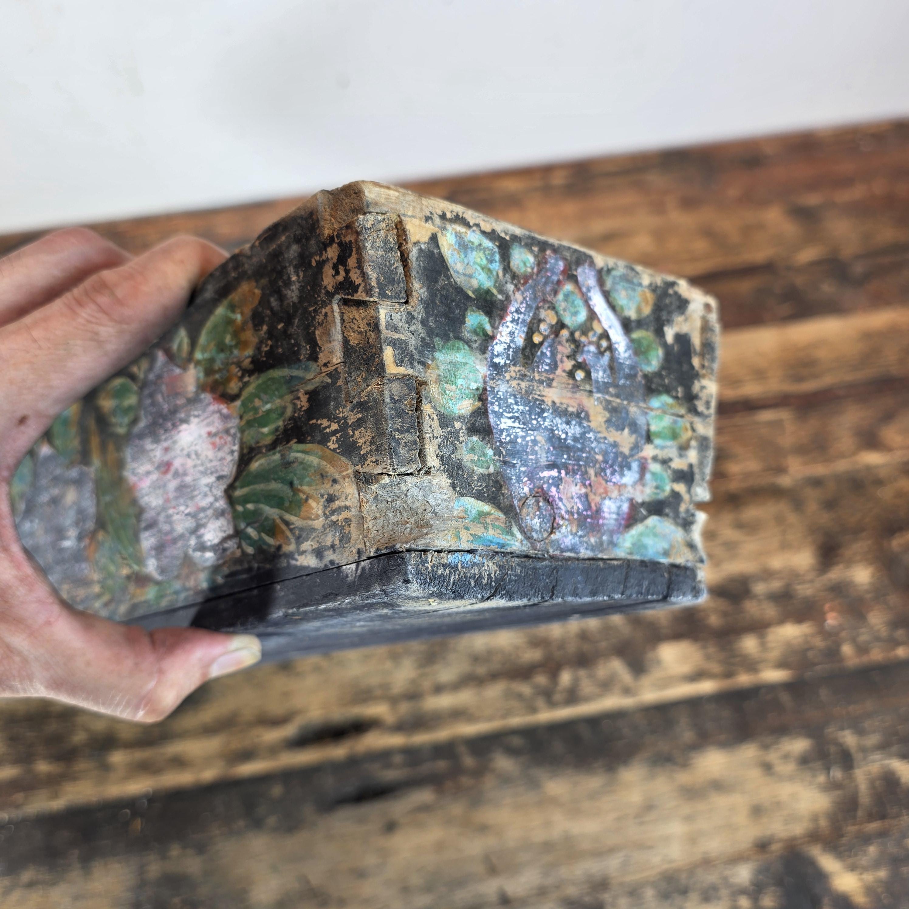 Antique Folk Art Hand-Painted Wooden Box (Floral Motif / Early 1900s) 18"L × 5"W
