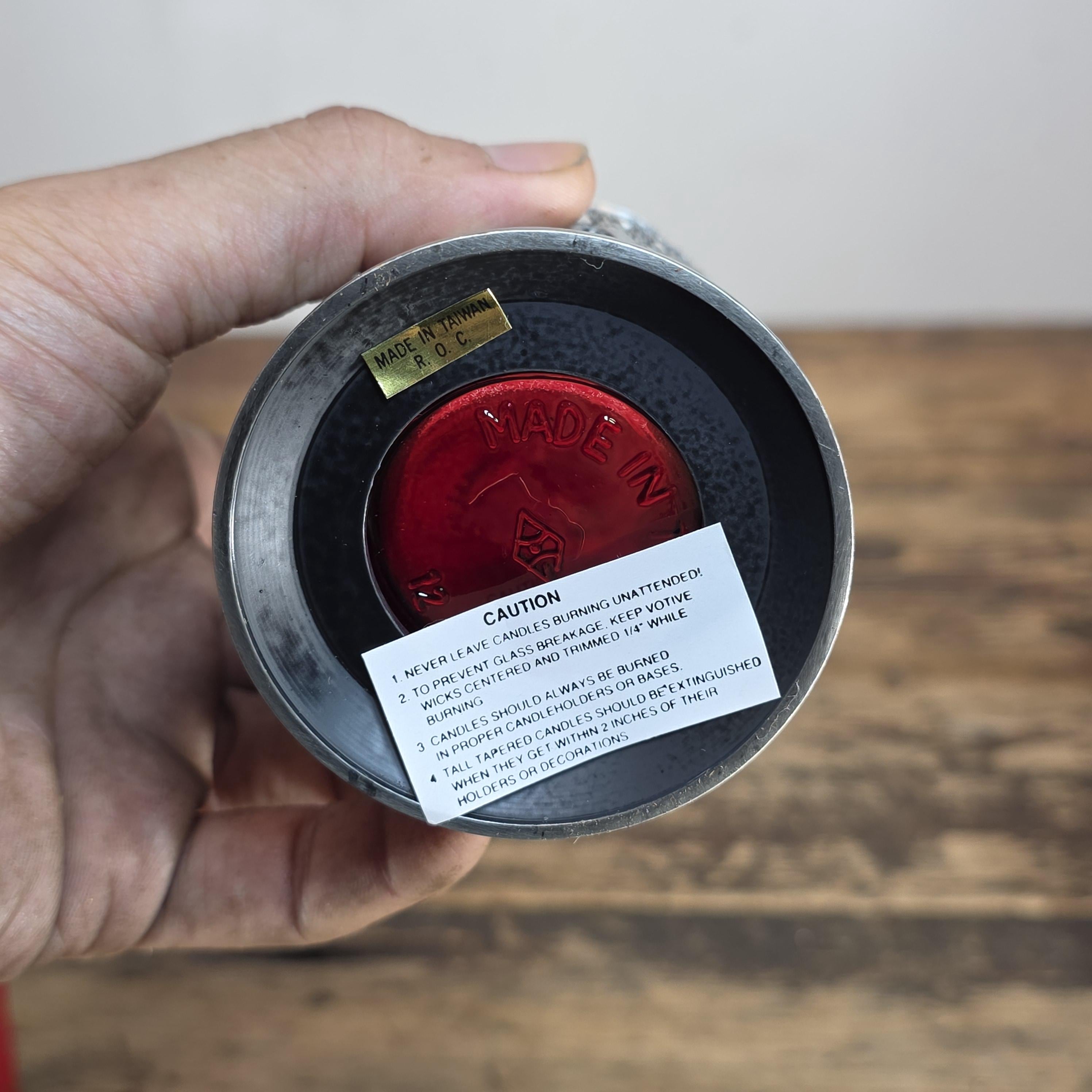 Home for the Holidays Santa Votive Candle Holder Red Glass Insert w/ Box Taiwan