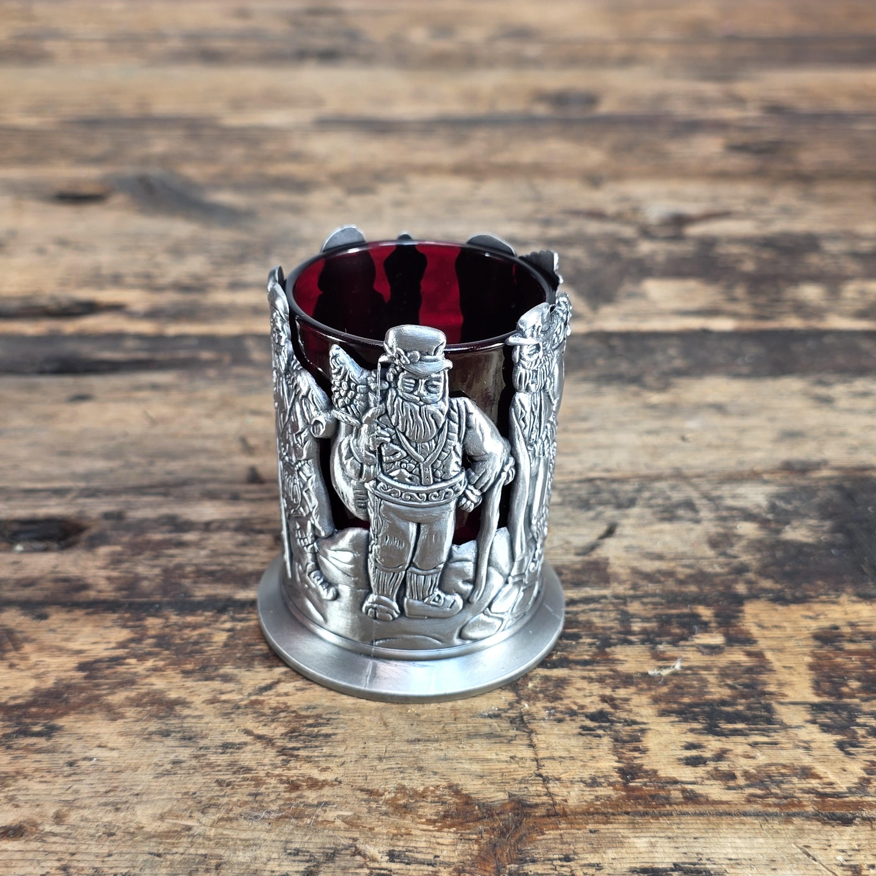 Home for the Holidays Santa Votive Candle Holder Red Glass Insert w/ Box Taiwan