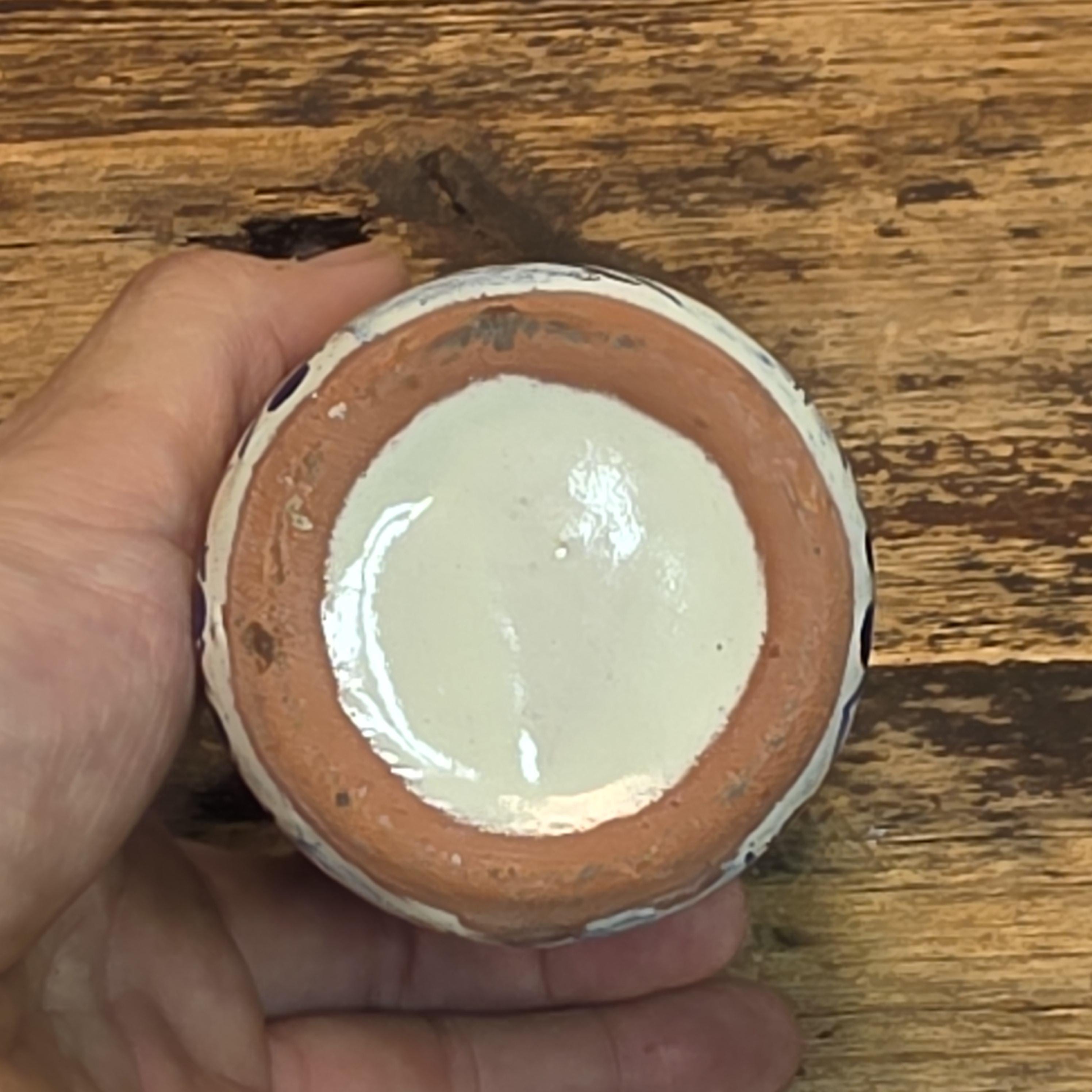 Vintage Mexican Talavera Tumbler - Blue & White Hand-Painted Pottery