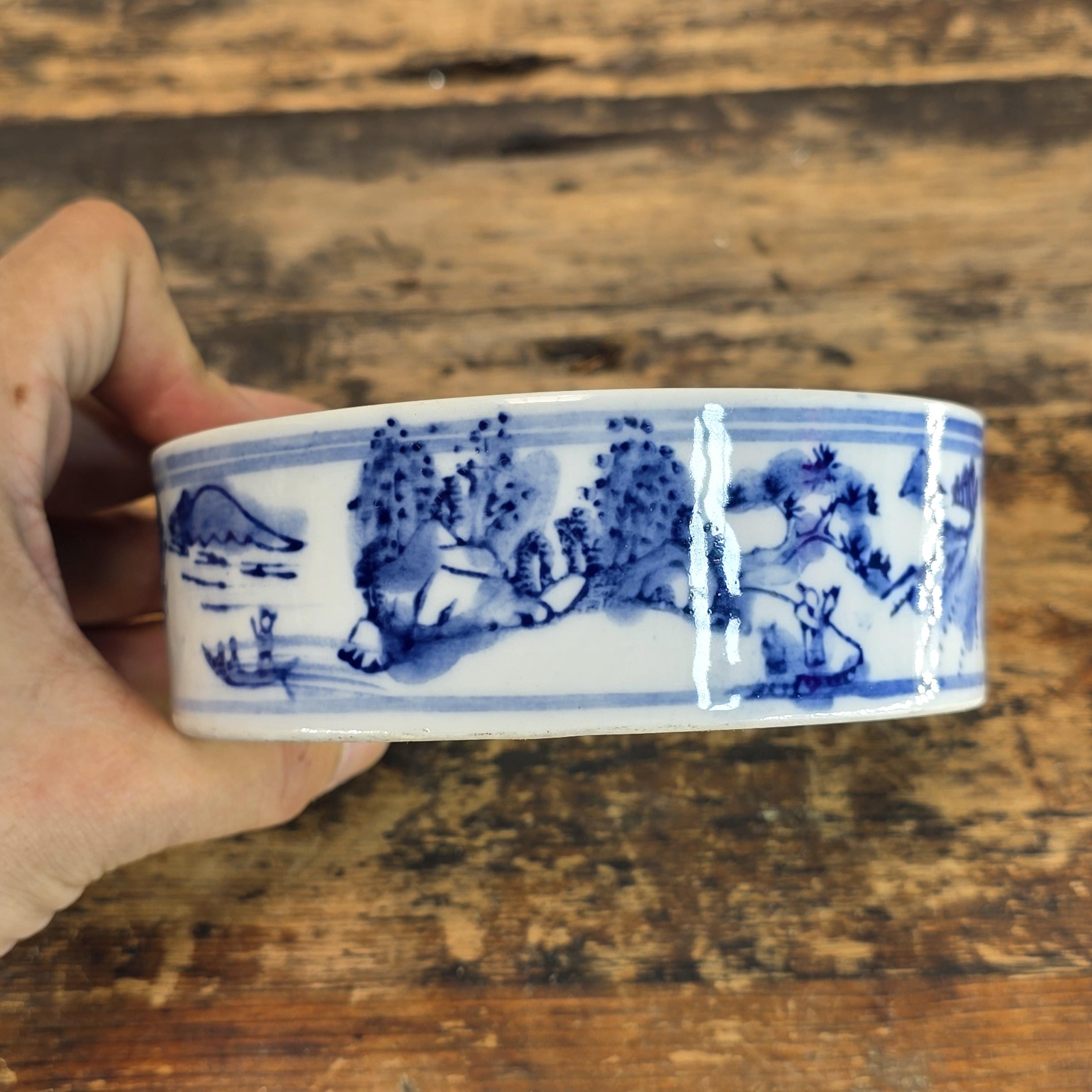 Vintage Chinese Porcelain Brush Washer / Narcissus Planter / Wine Coaster