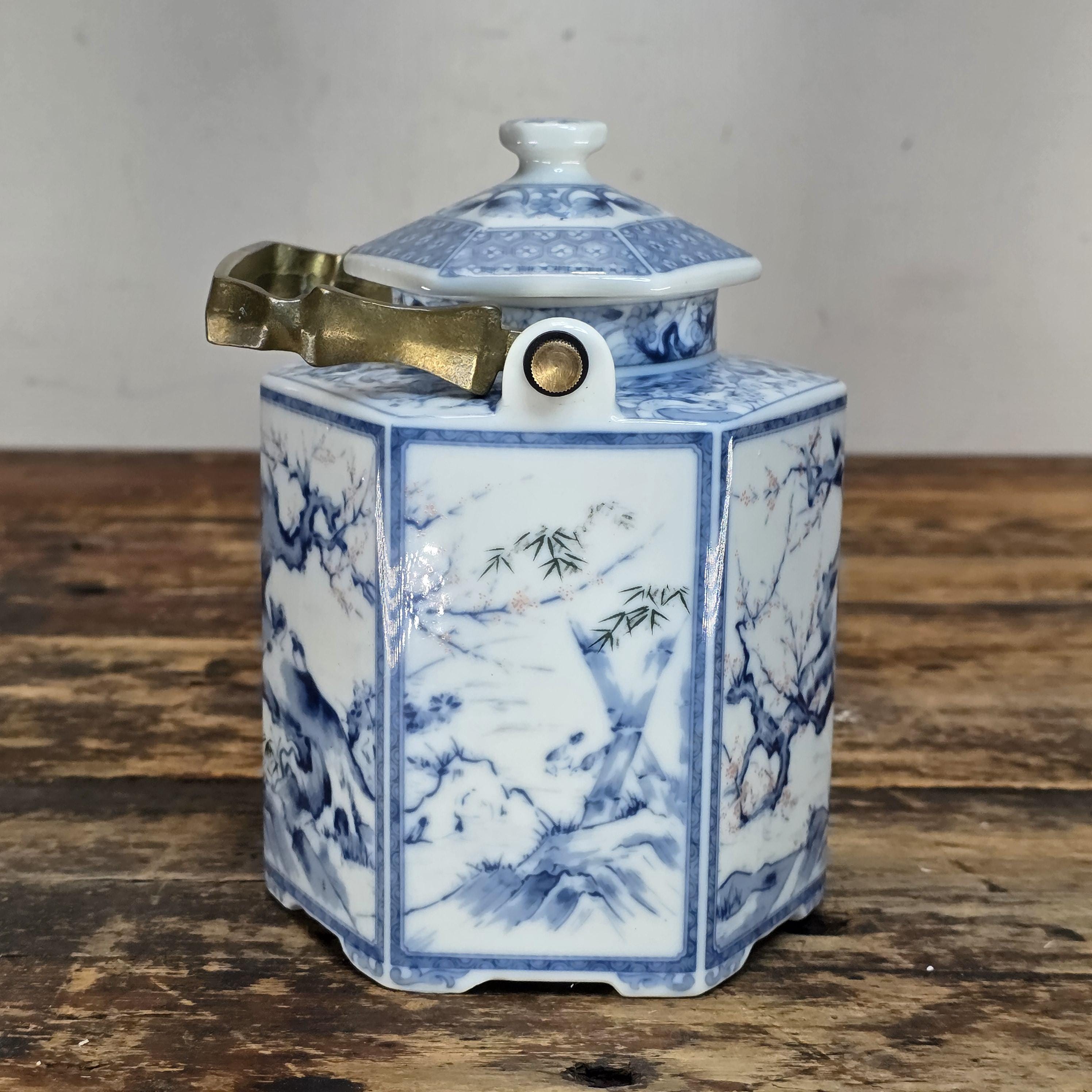 Vintage Dolphin China Hexagonal Teapot - Japanese Porcelain, Arita Style