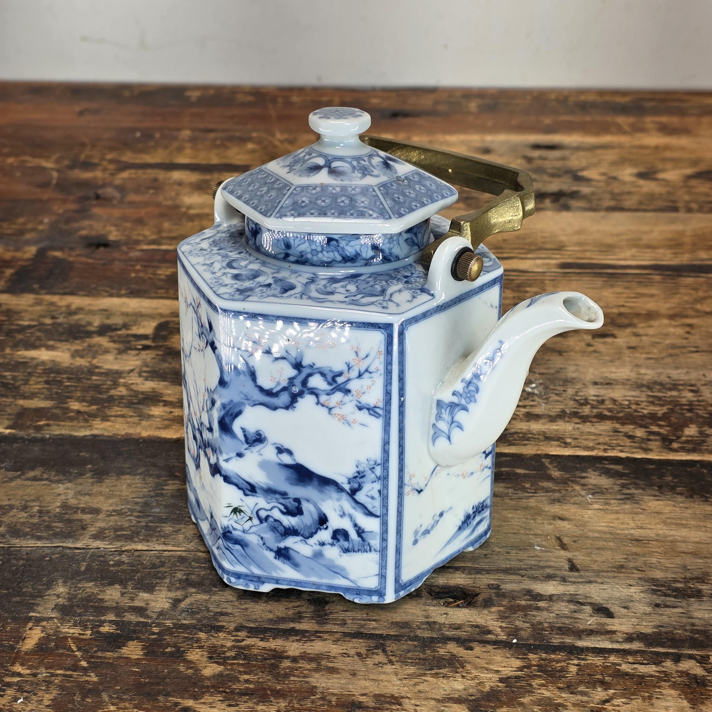 Vintage Dolphin China Hexagonal Teapot - Japanese Porcelain, Arita Style