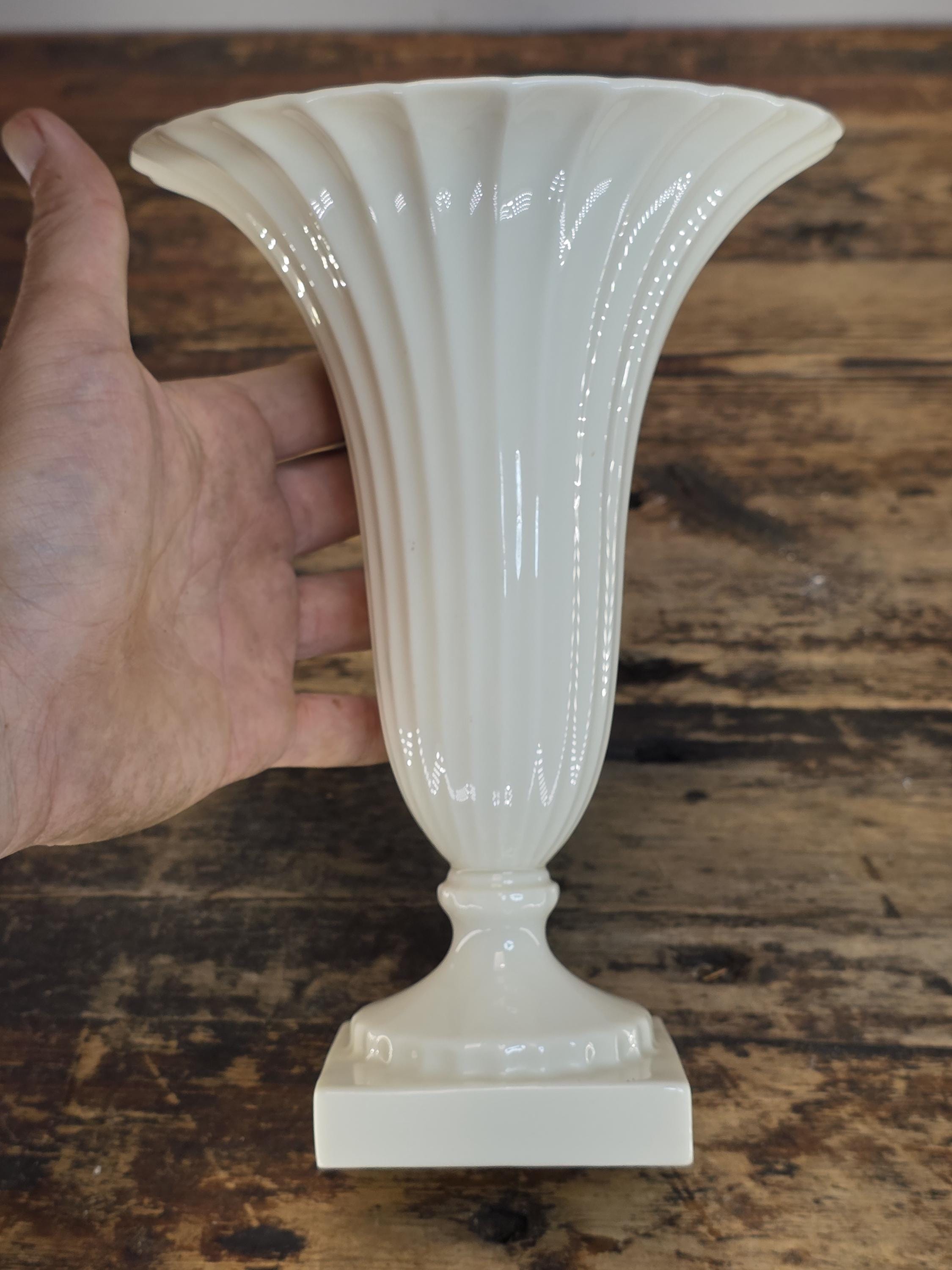 Lenox Ivory Porcelain Fluted Flower Vase – Elegant Trumpet Design, 8.75" Tall