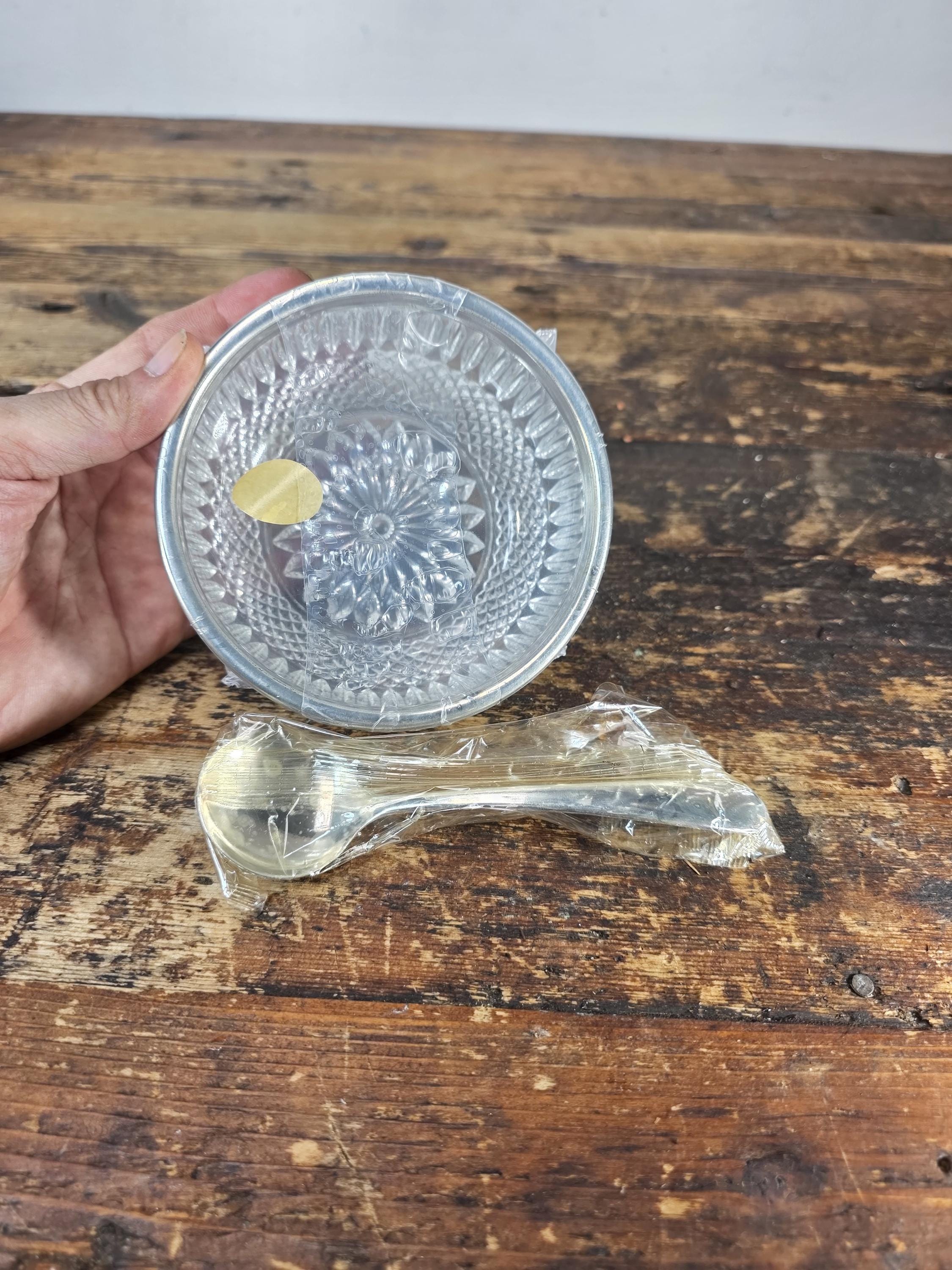 F.B. Rogers Silver Company 5" Crystal Sauce Bowl w Silverplate Rim & Ladle Italy