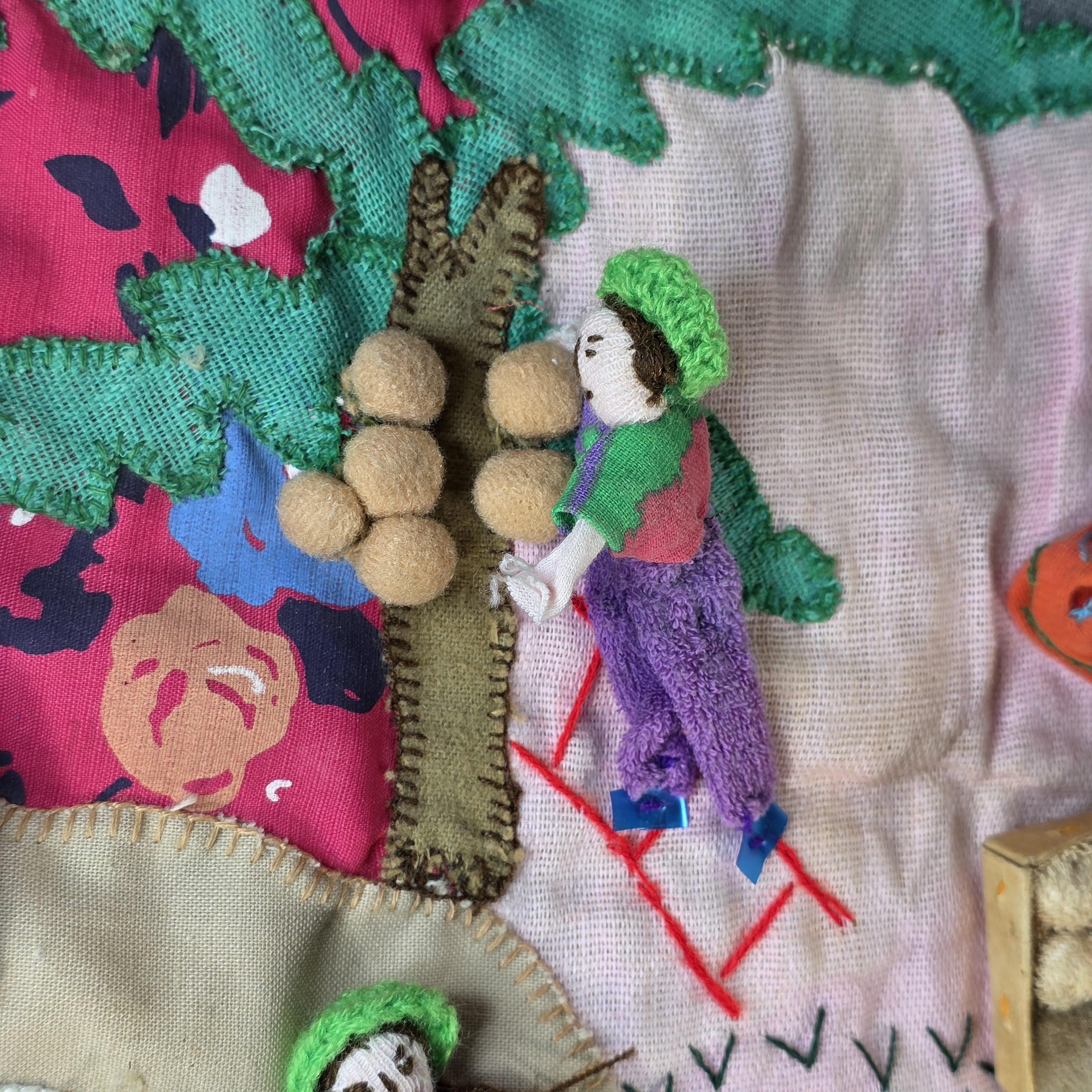 Vintage Peruvian Arpillera Wall Embroidery Textile Art “Cosecha de …” 19"x17"