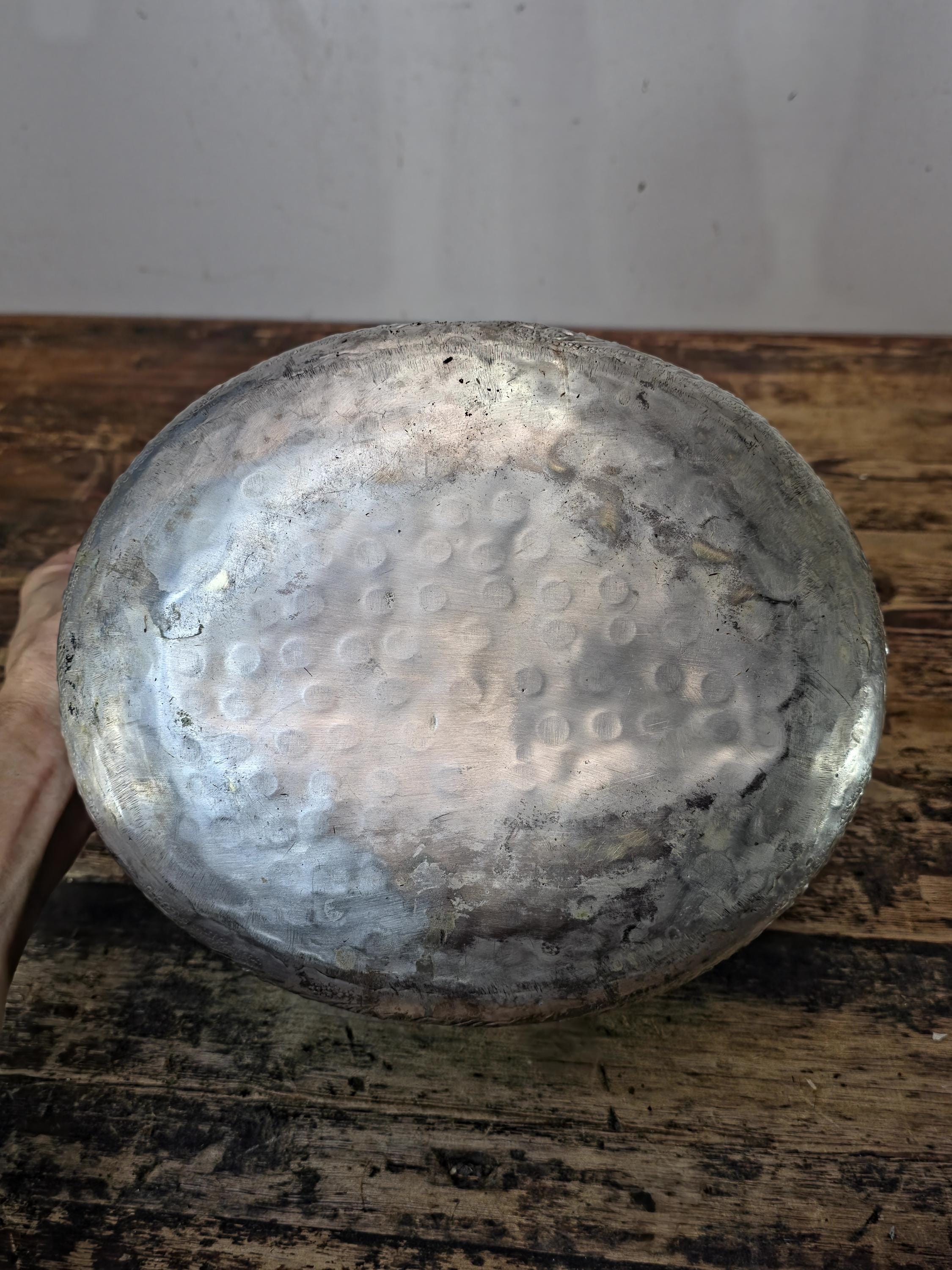 Vintage Silverplated Repoussé Basket with Handle Handmade India 10.25"L x 8.75"W