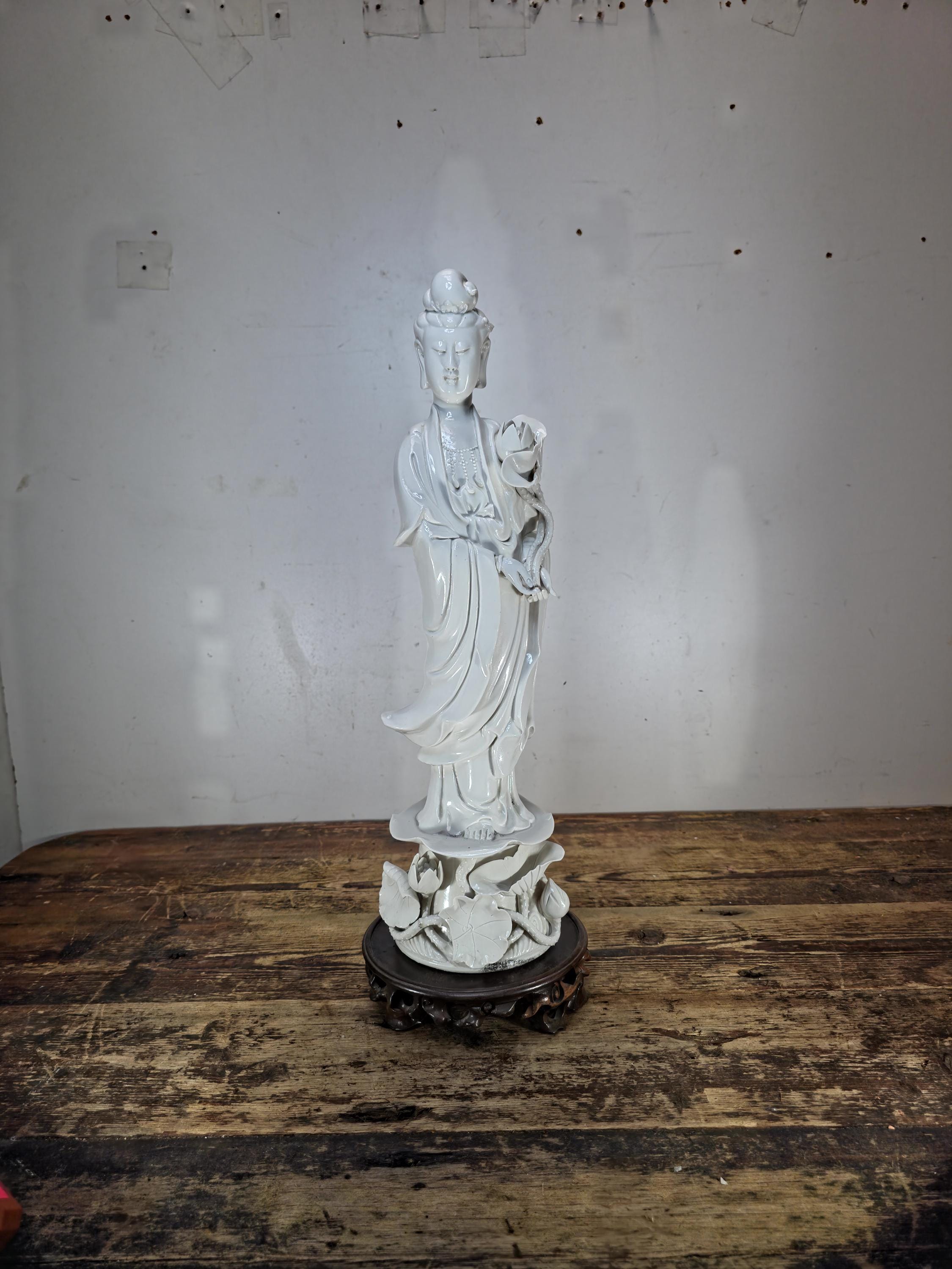 Blanc de Chine Porcelain Guanyin Statue Dehua Republic Period (1920–1940s) 18.5"