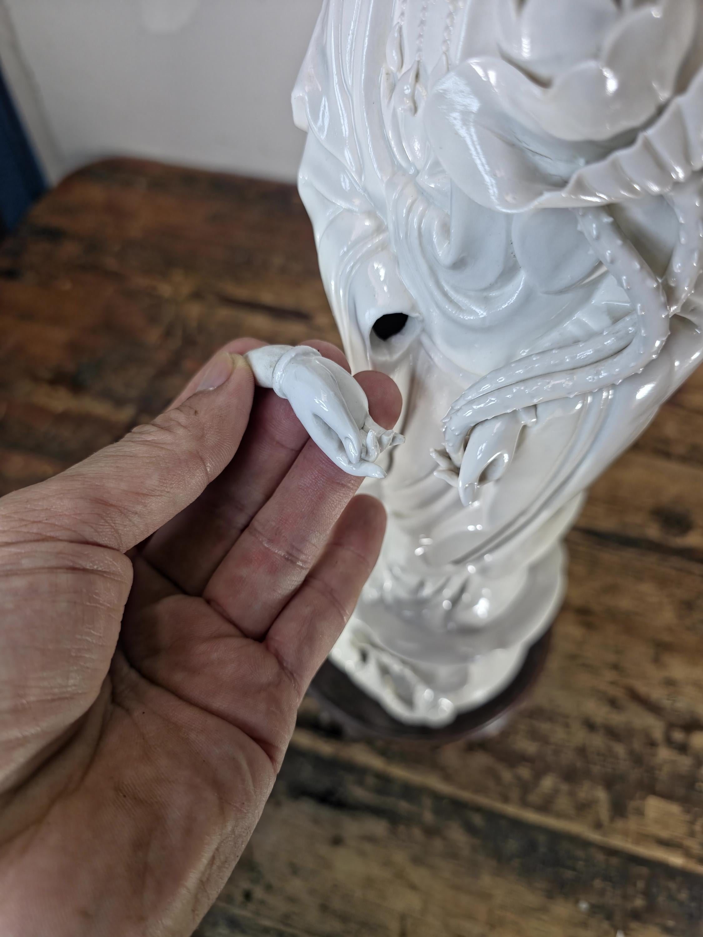 Blanc de Chine Porcelain Guanyin Statue Dehua Republic Period (1920–1940s) 18.5"