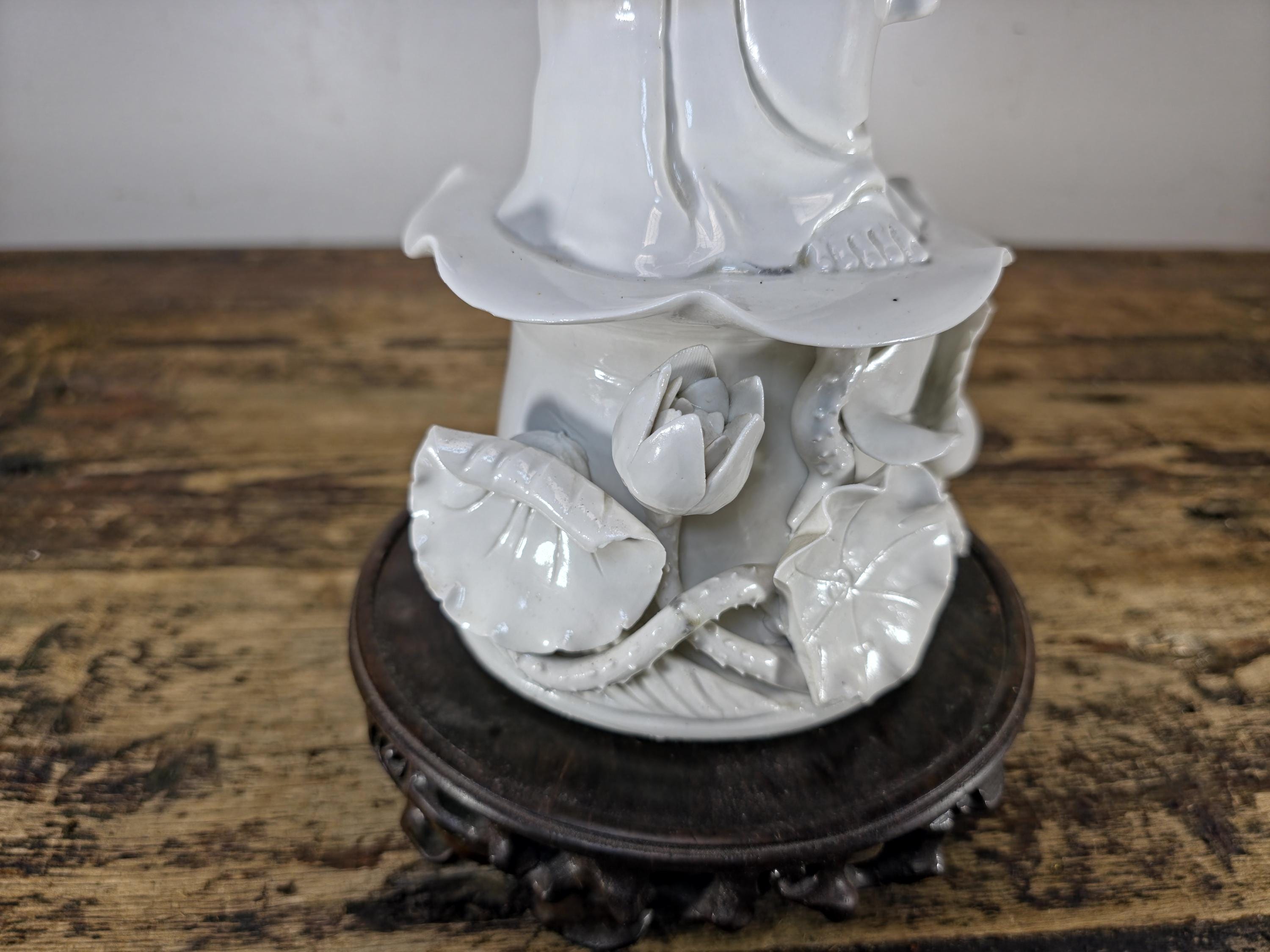 Blanc de Chine Porcelain Guanyin Statue Dehua Republic Period (1920–1940s) 18.5"