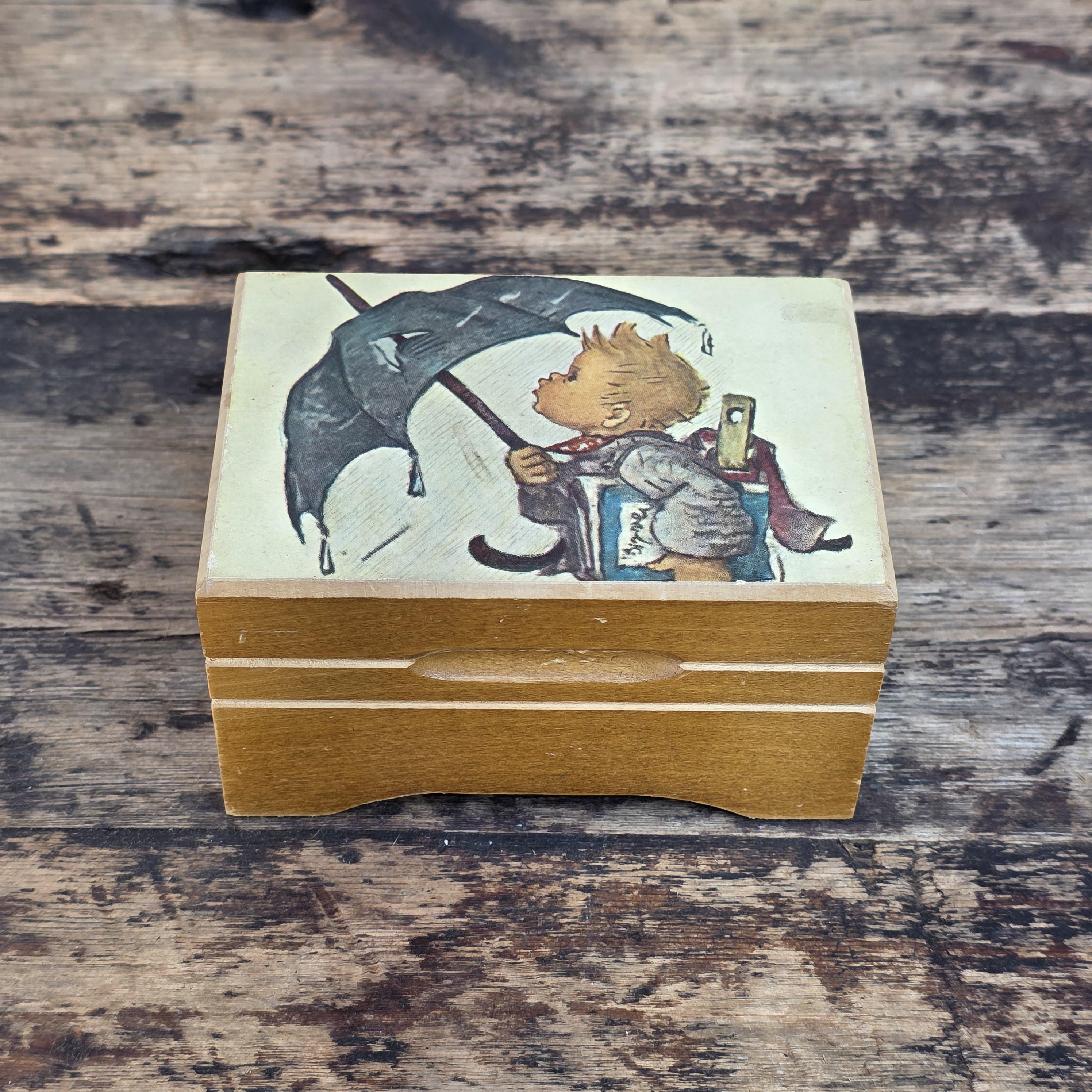 Vintage Linden Wood Music Box - M.I. Hummel Style - Swiss Cuendet Movement