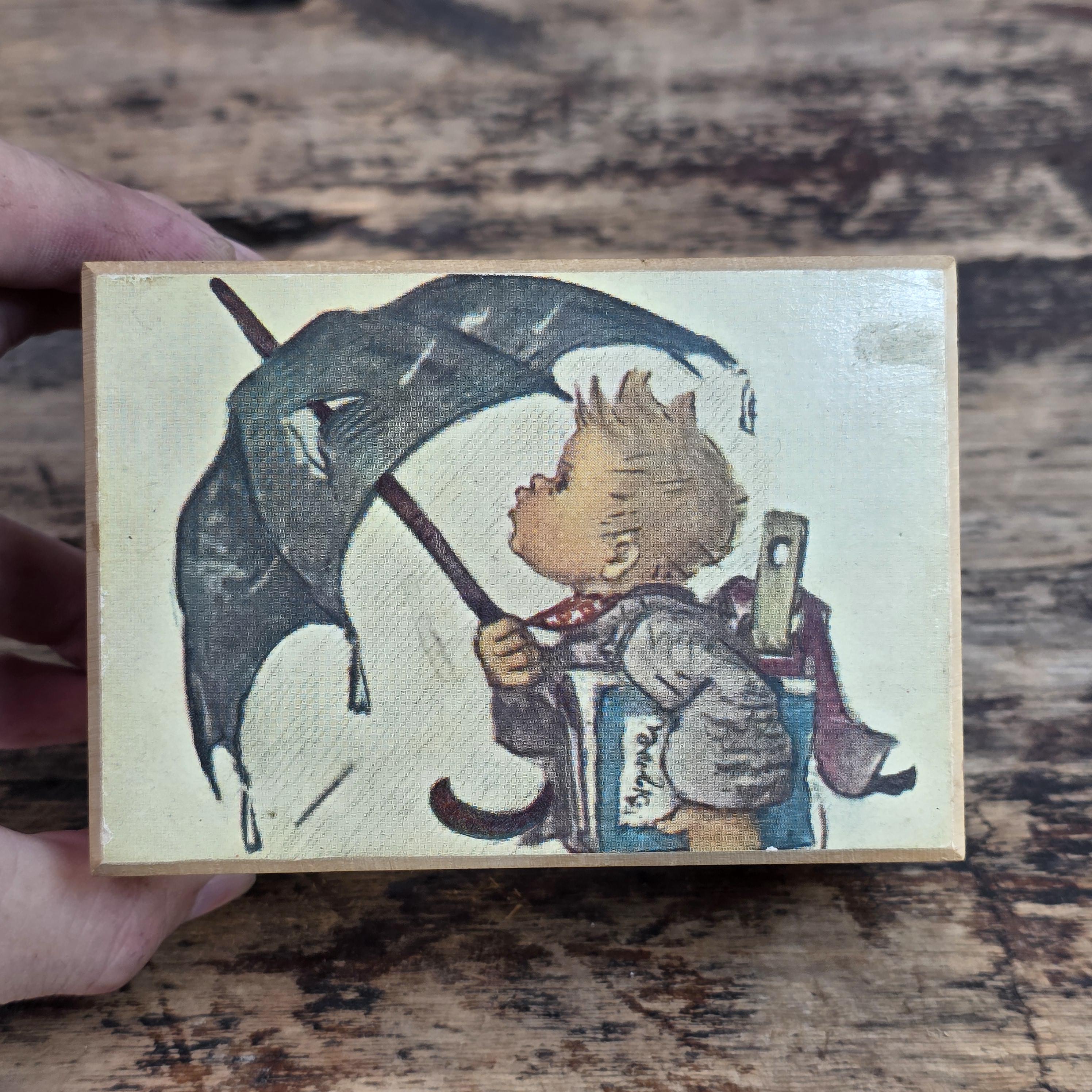 Vintage Linden Wood Music Box - M.I. Hummel Style - Swiss Cuendet Movement