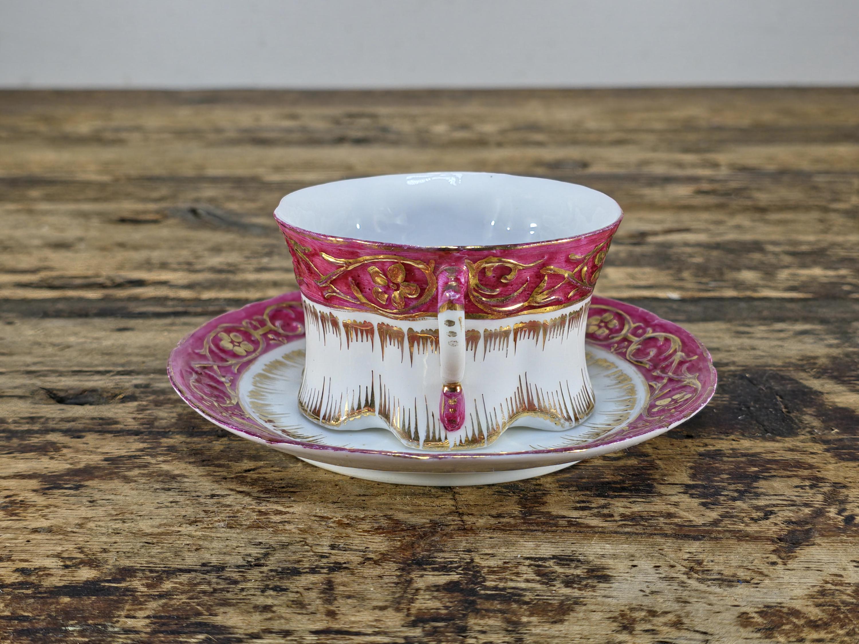 Vintage English Pink & Gilded Gold Porcelain Cup and Saucer - Beautiful Condition