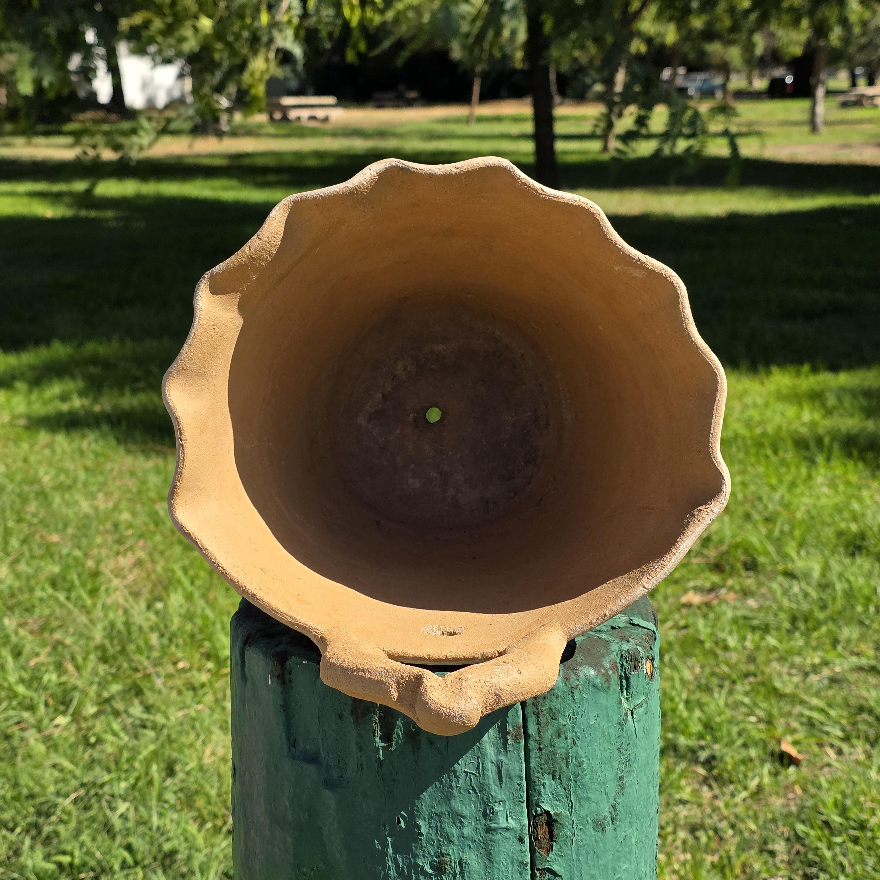 Vintage Atzompa Oaxaca Terracotta Wall Pocket Planter with Blue Flower