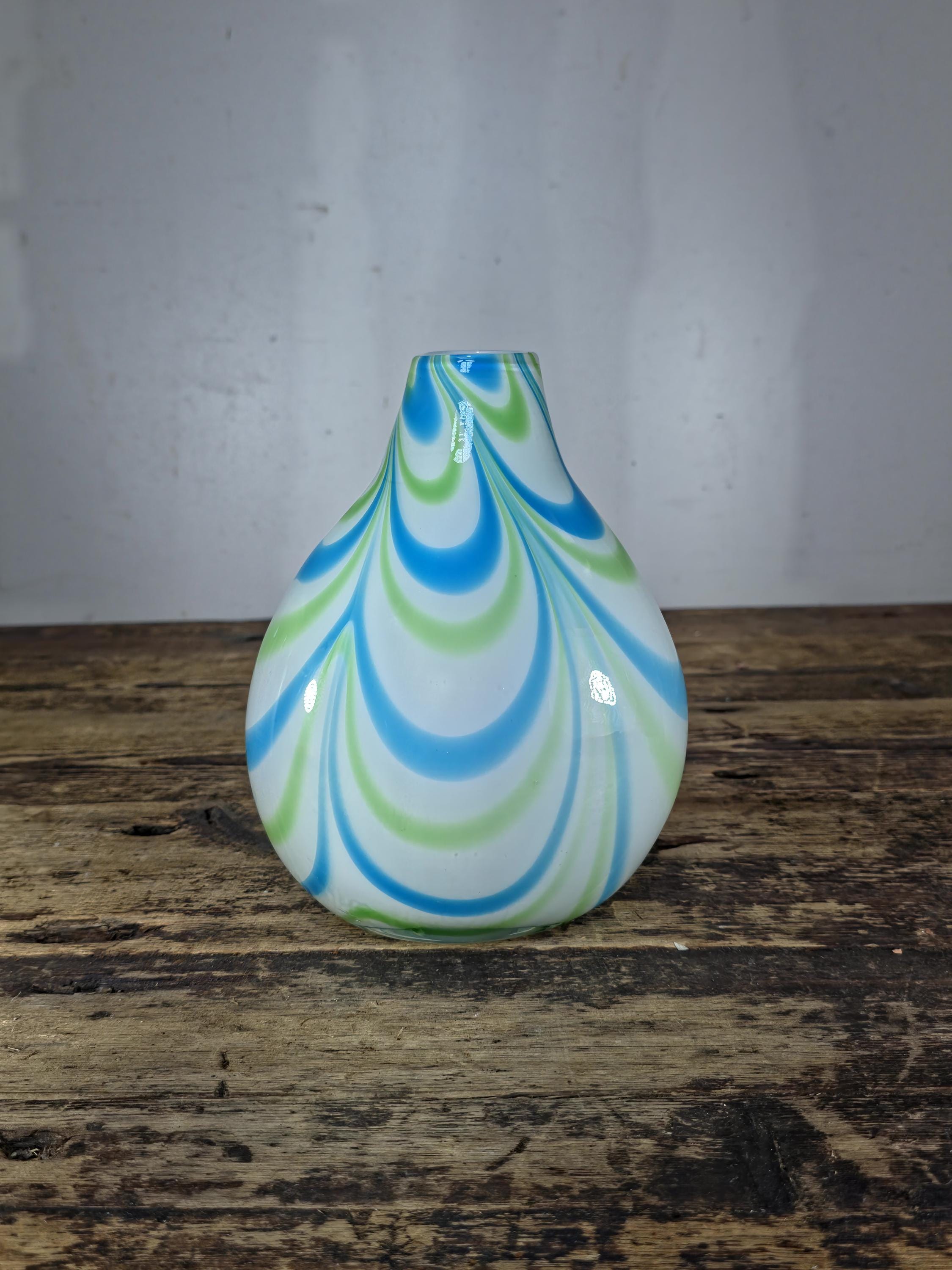 Margie’s Garden Hand Blown Glass Vase with Blue & Green Swirl Pattern