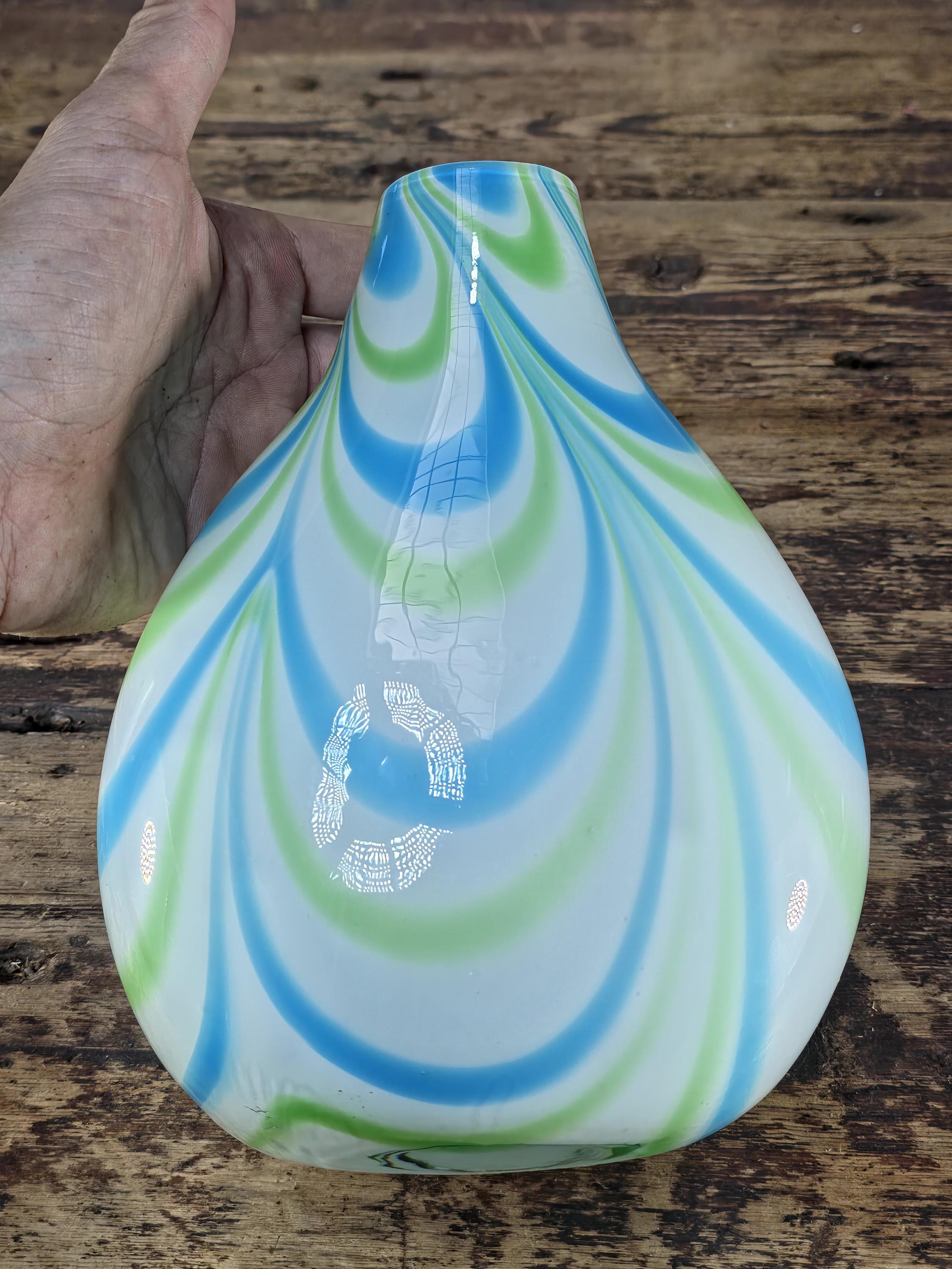 Margie’s Garden Hand Blown Glass Vase with Blue & Green Swirl Pattern