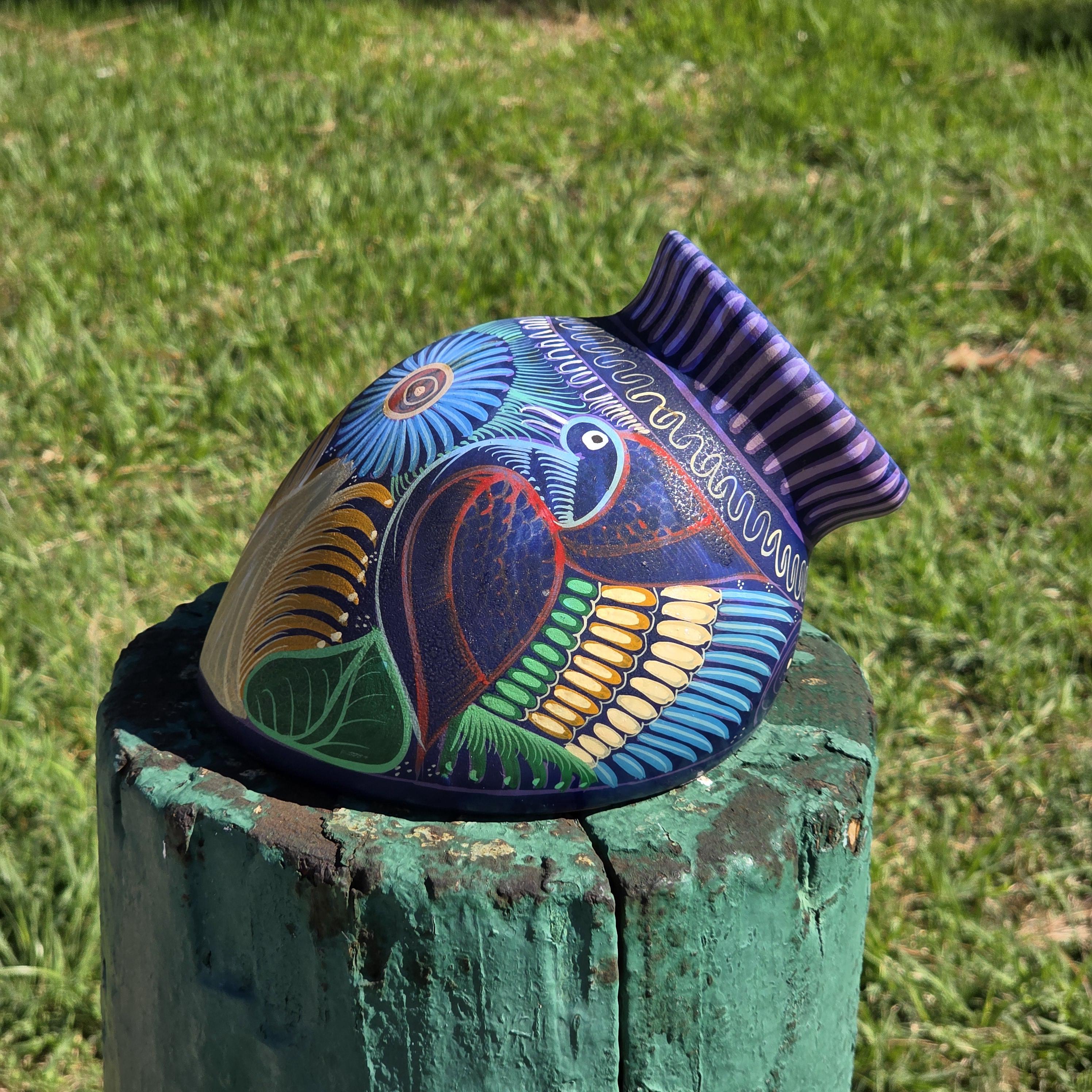 Hand-Painted Jalisco Mexico Pottery Wall Pocket Planter Folk Art Birds & Flowers