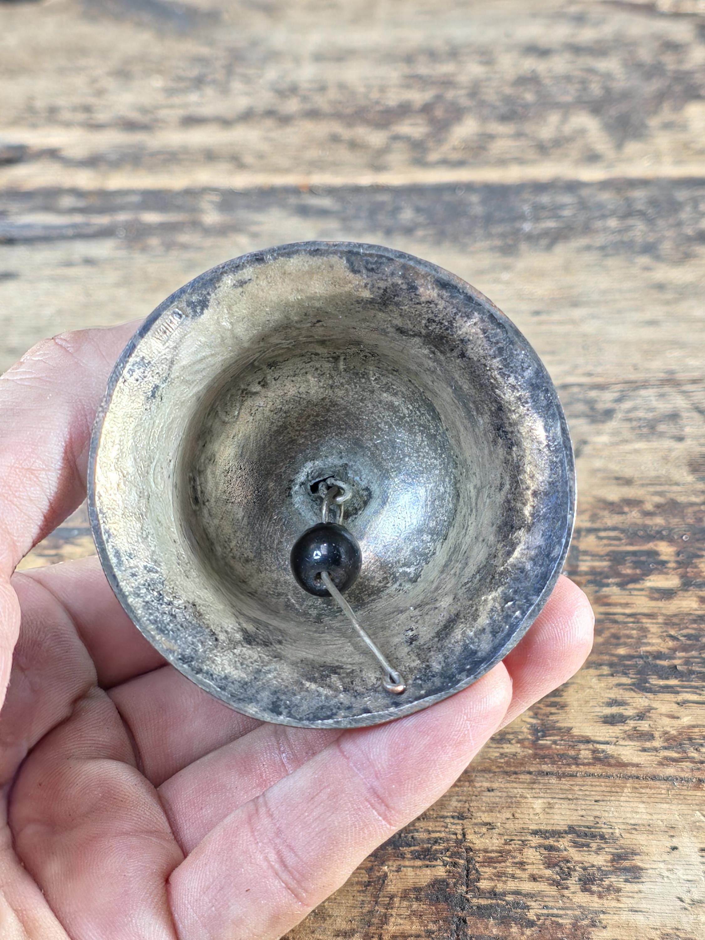 Vintage Hand Painted Enamel Metal Bell with Figure Handle, Marked CHINA