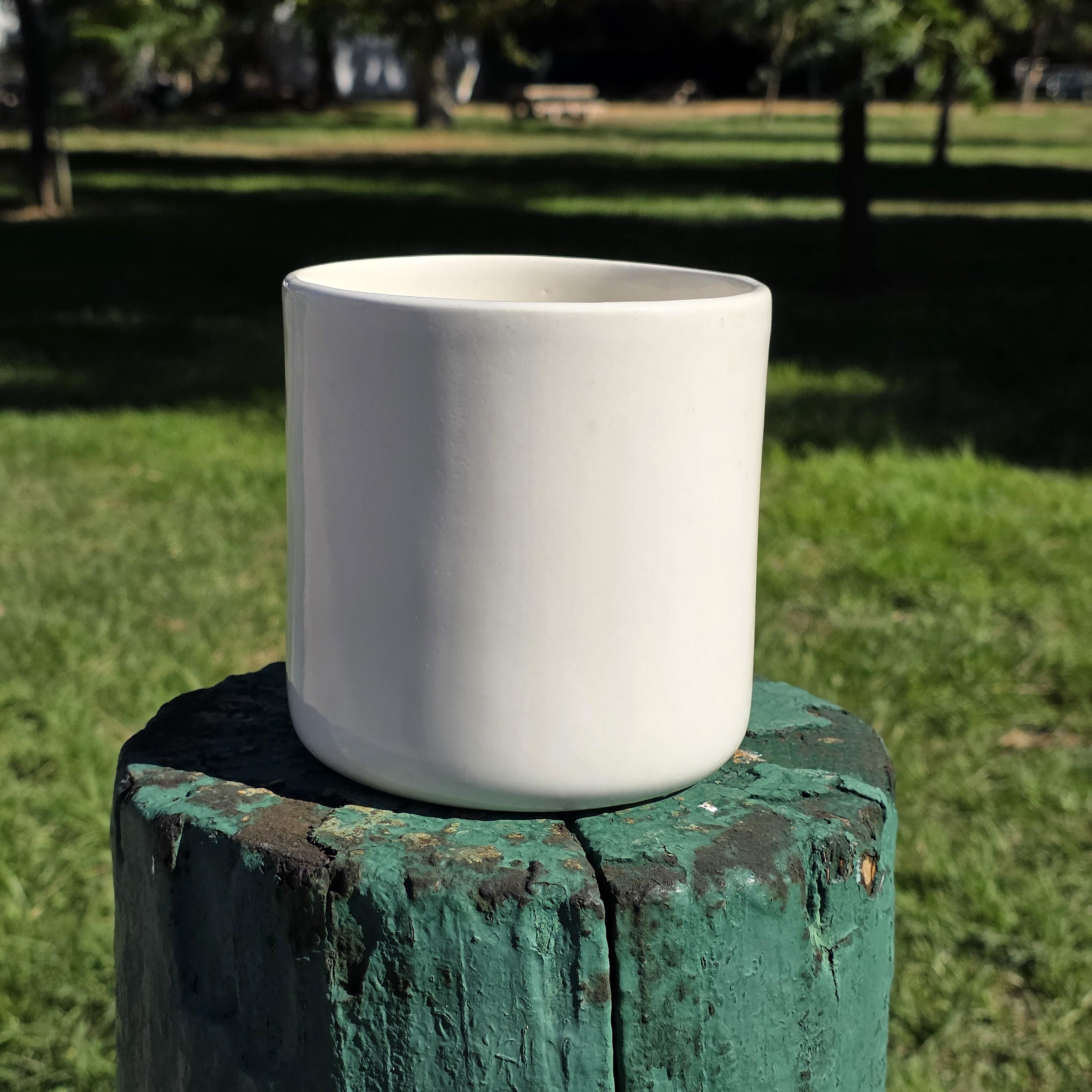 Minimalist White Ceramic Cylinder Planter, 5.25-Inch Pot