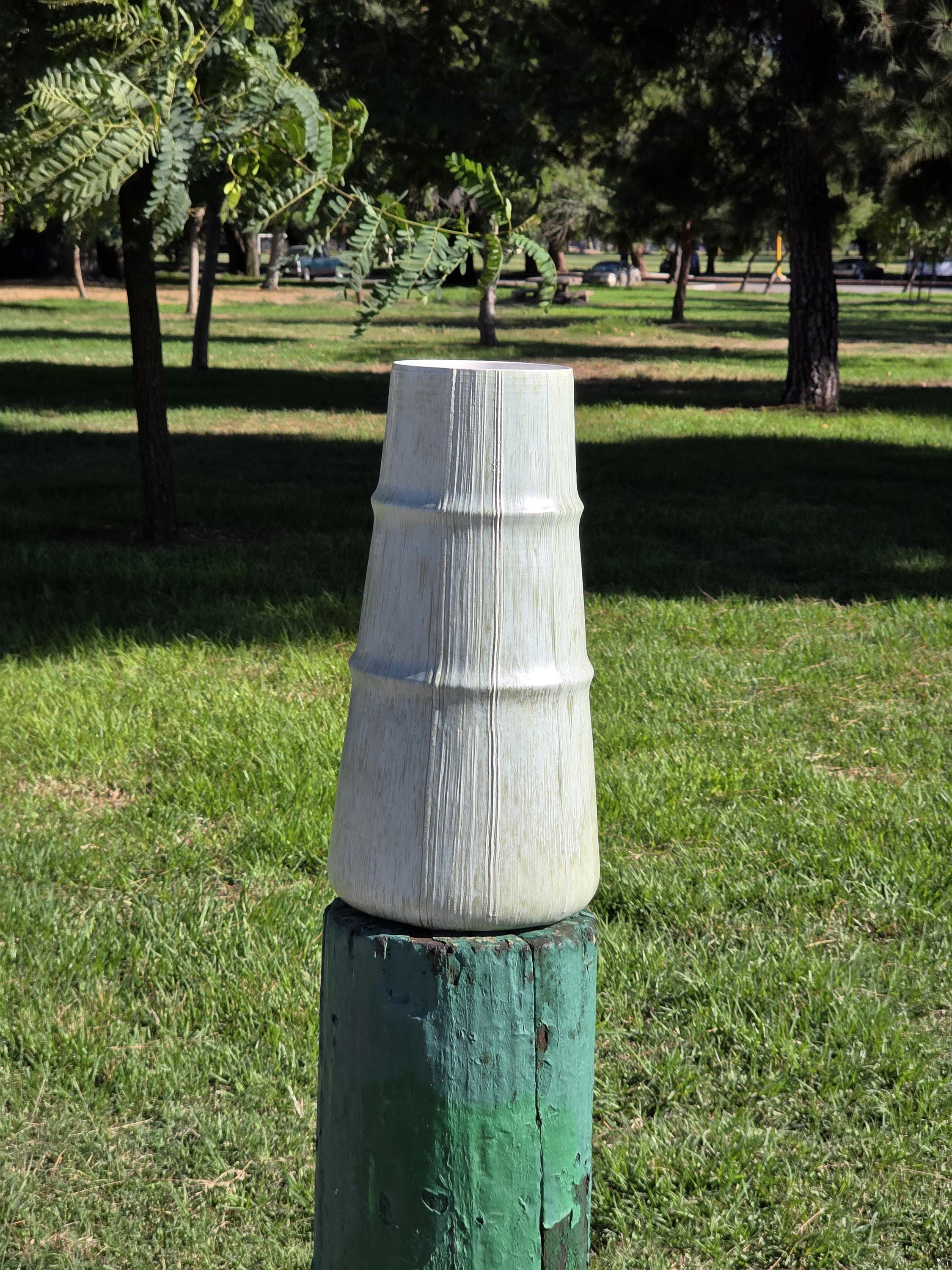 Studio A Portugal Bamboo-Texture Ceramic Floor Vase, 17.5"H