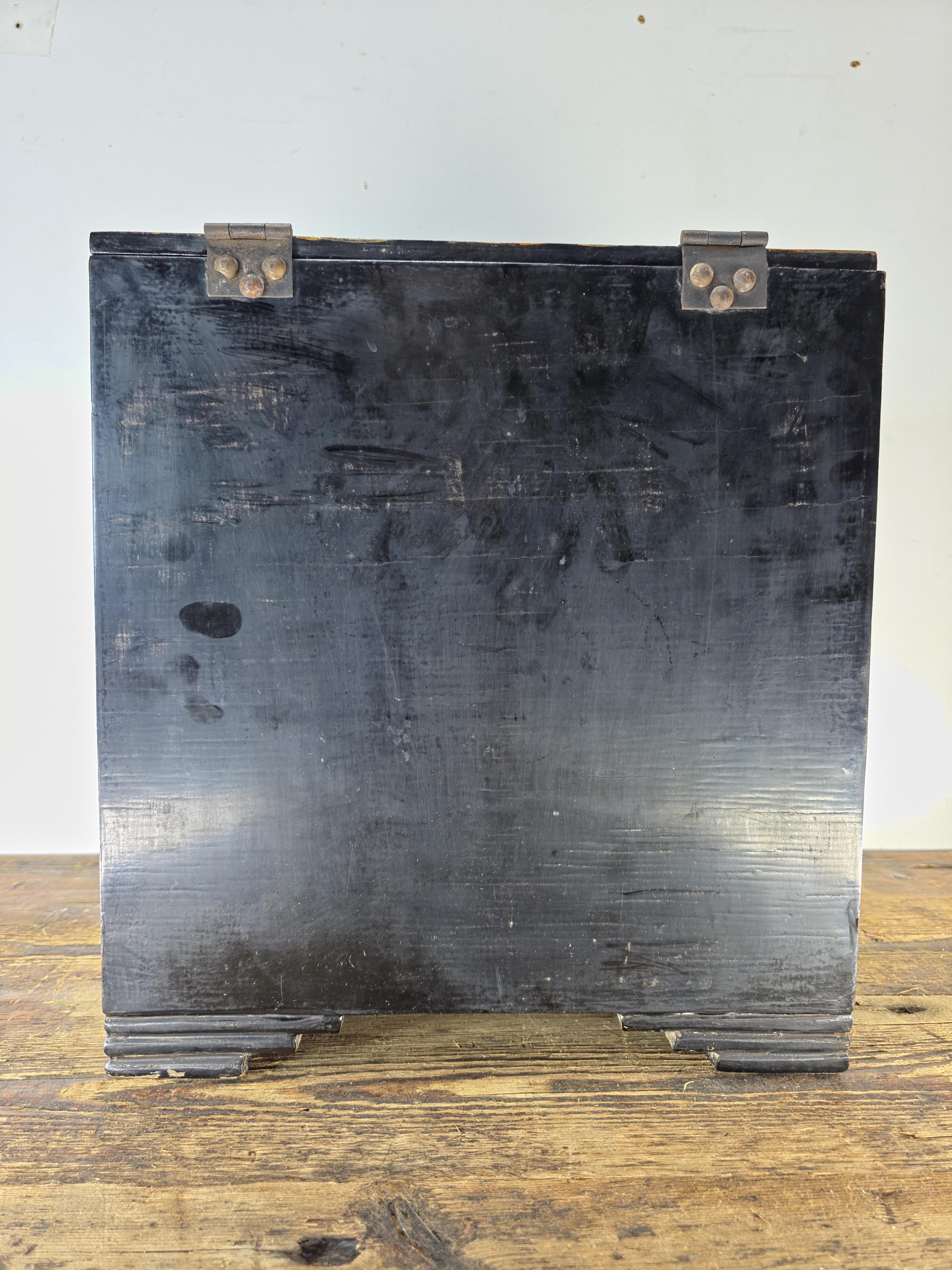 Chinese Antique Lacquer Box, Hundred Boys Motif, Drawers & Lift-Top 14.5"H