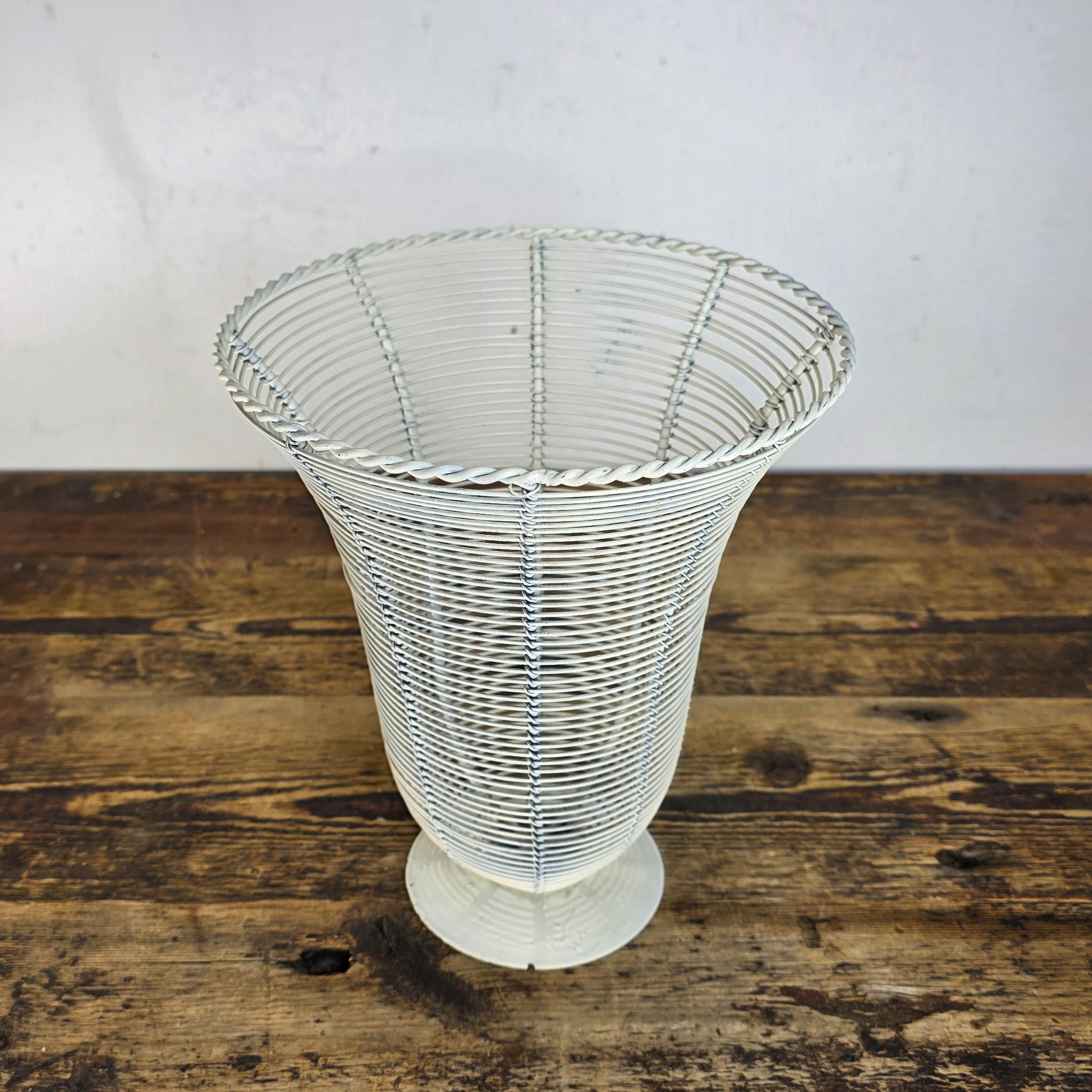 Shabby Chic Wire Urn Basket in White 8.25"Dia × 9.5"H