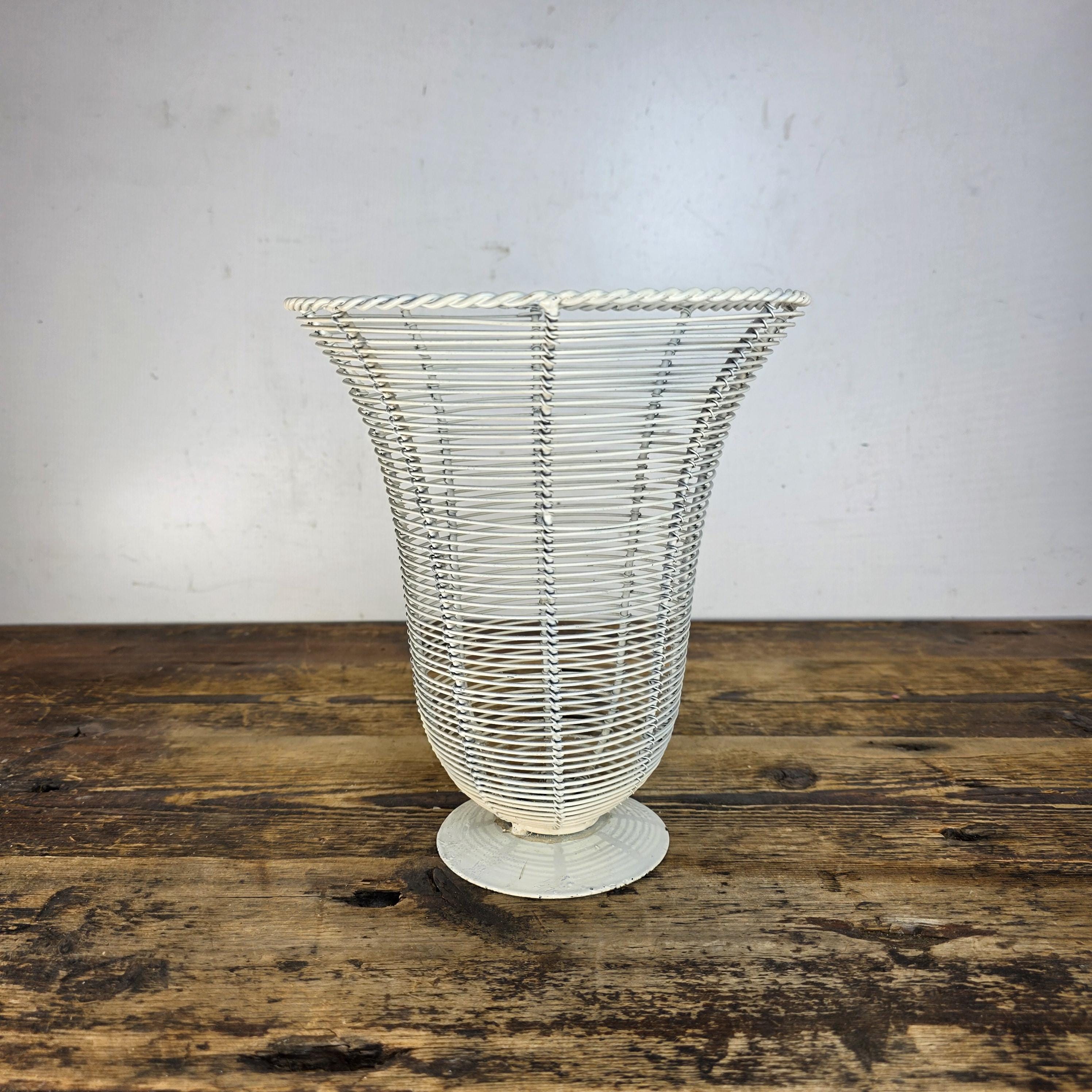 Shabby Chic Wire Urn Basket in White 8.25"Dia × 9.5"H