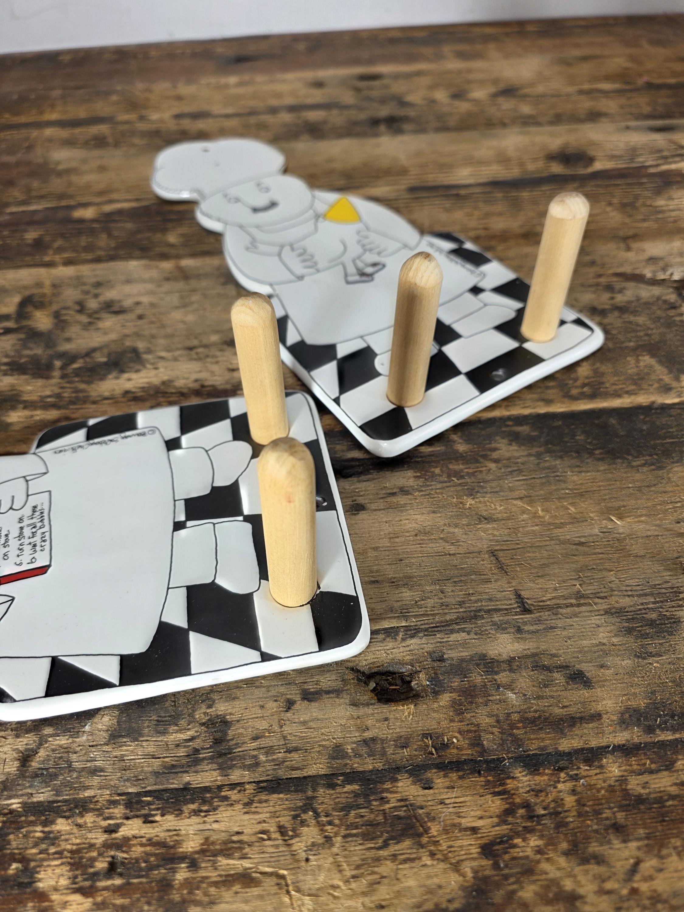 Barney Salzburg 1983 Ceramic Chef Wall Hooks – Set of 2